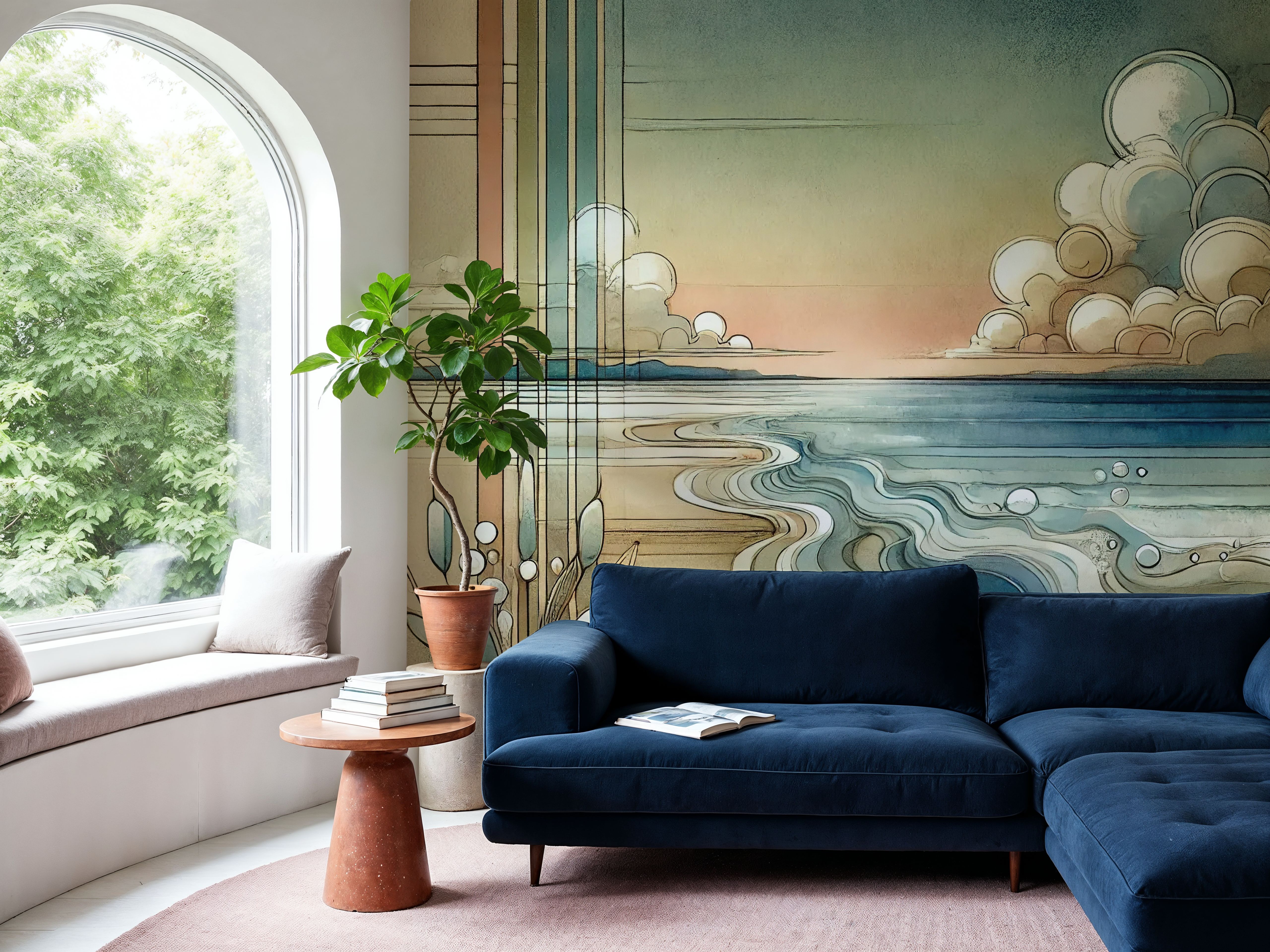 Abstract Coastal Dusk in Art Deco