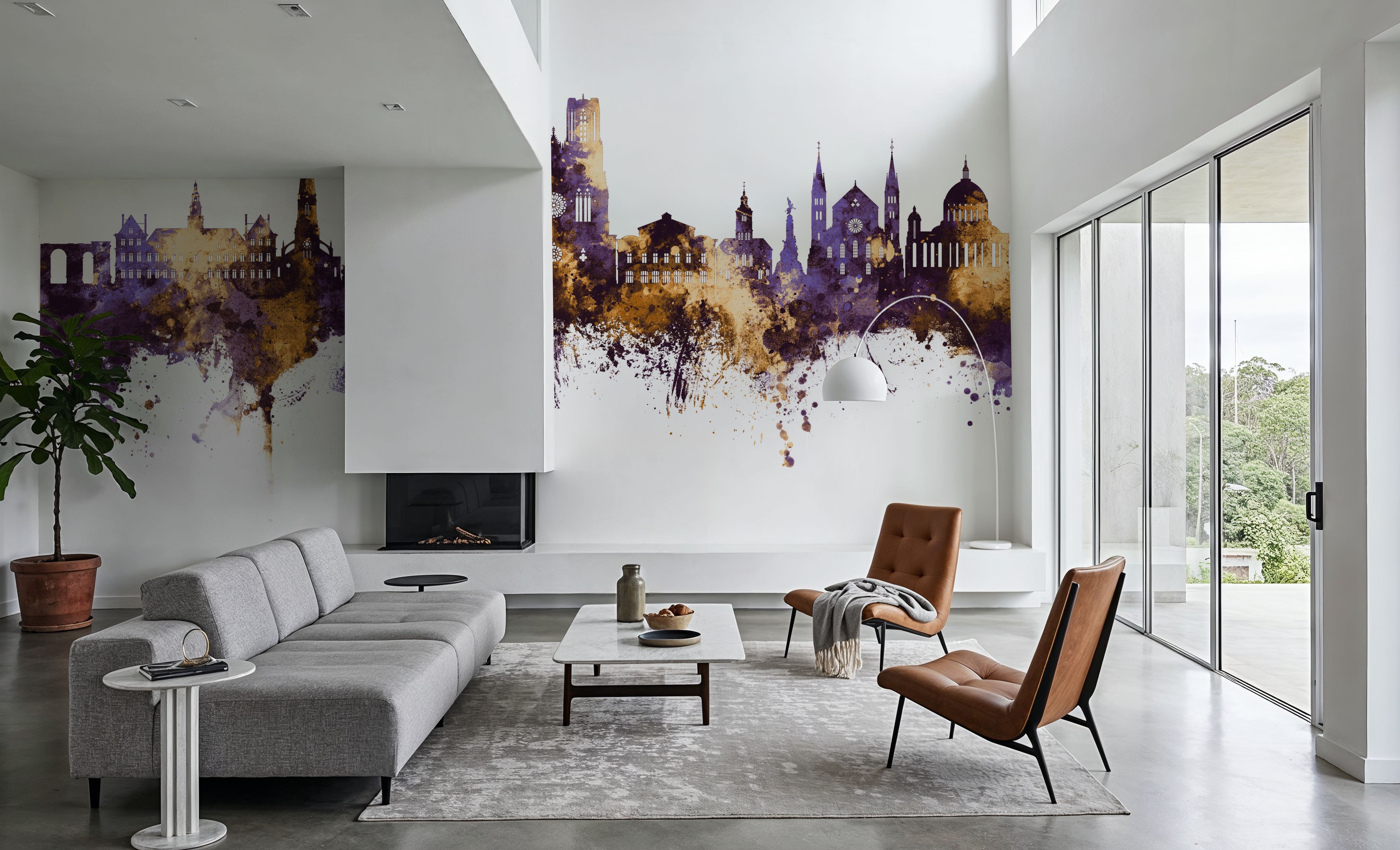 Reims France Skyline Purple & Gold, Wallpaper