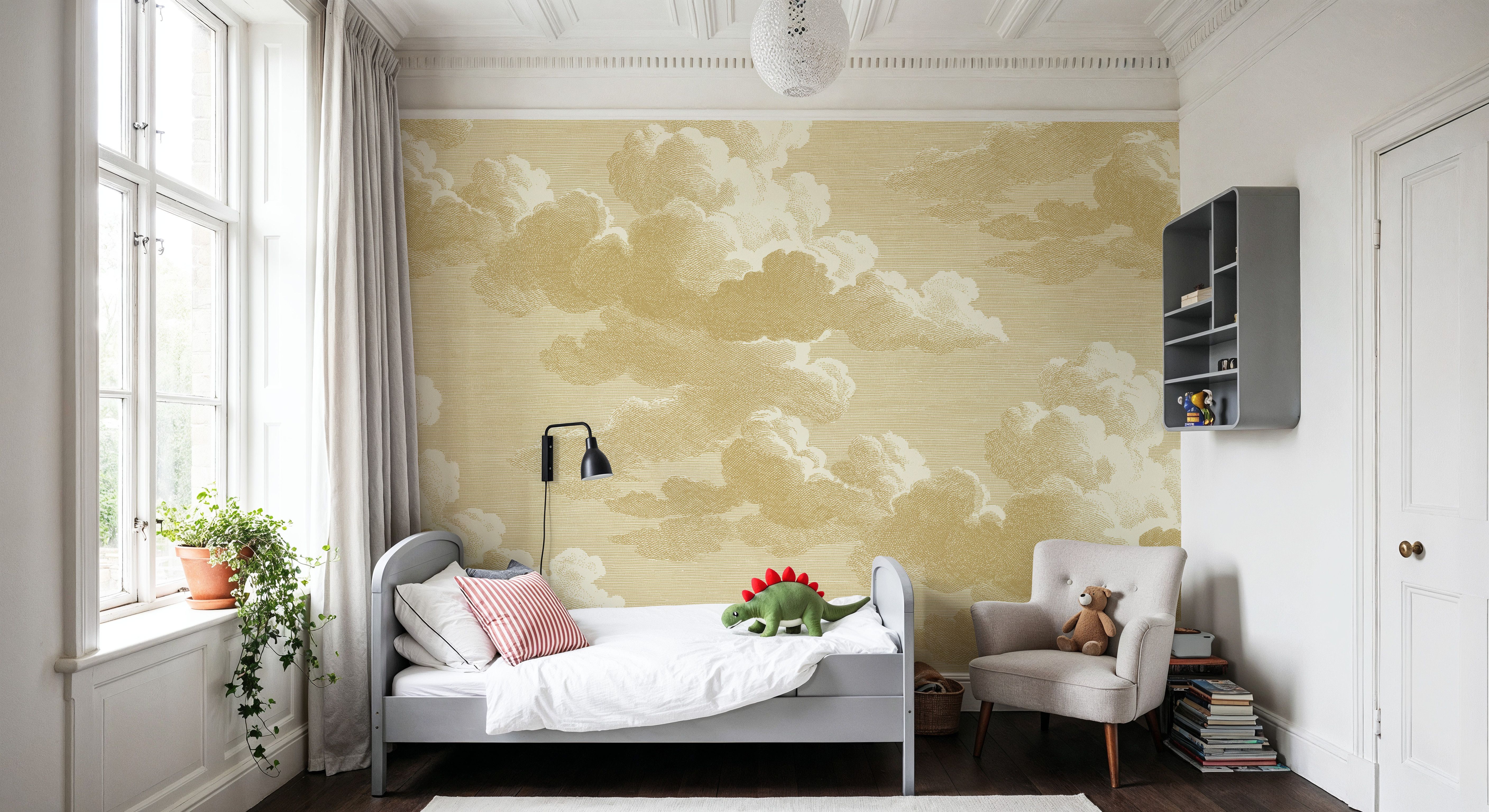 Intaglio Clouds, Butter Yellow, Wallpaper