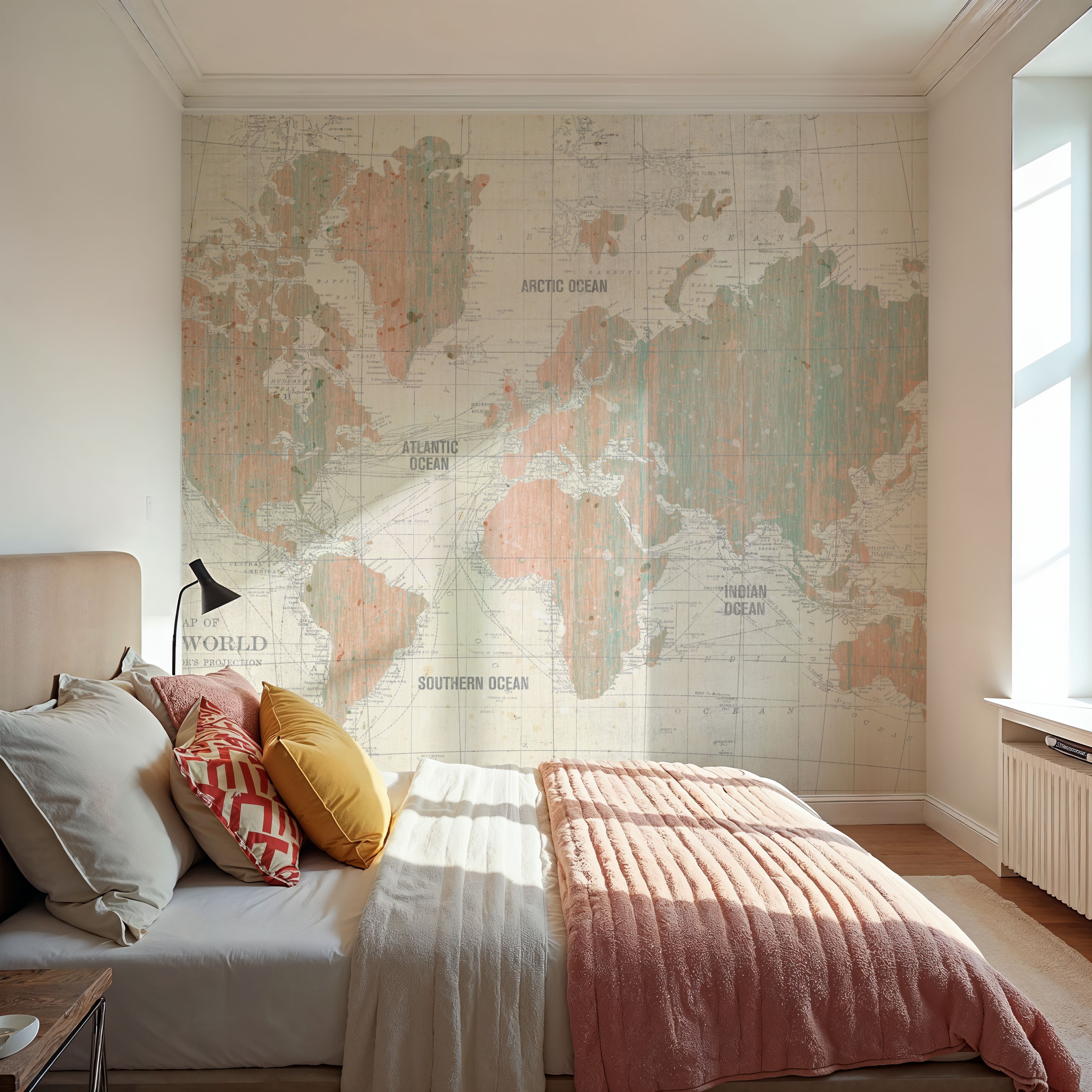 Old World Map Blush and Mint