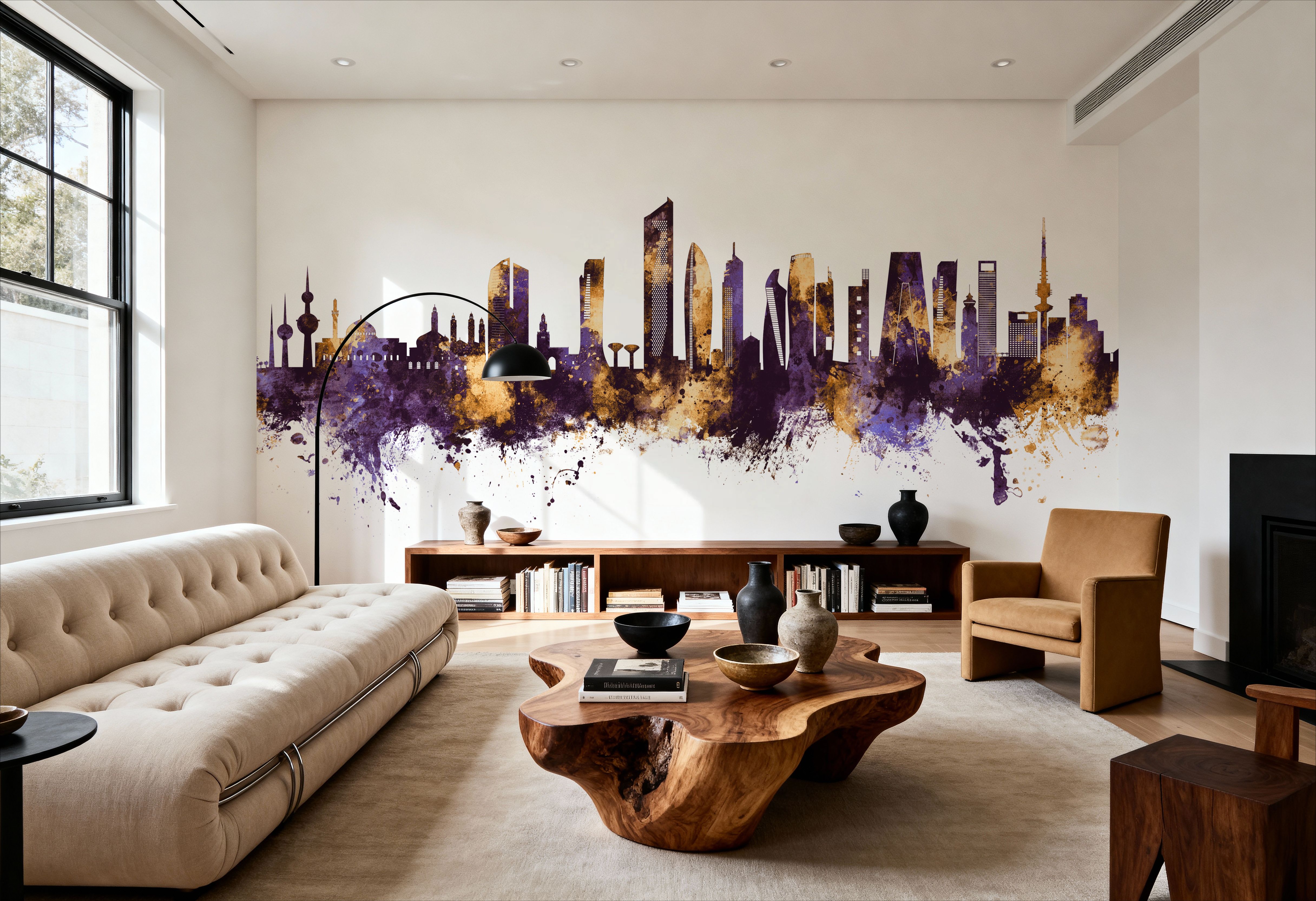 Kuwait City Skyline Purple & Gold