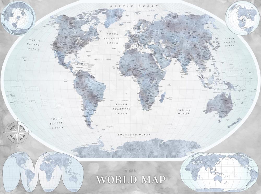 World Map Atlas Blue