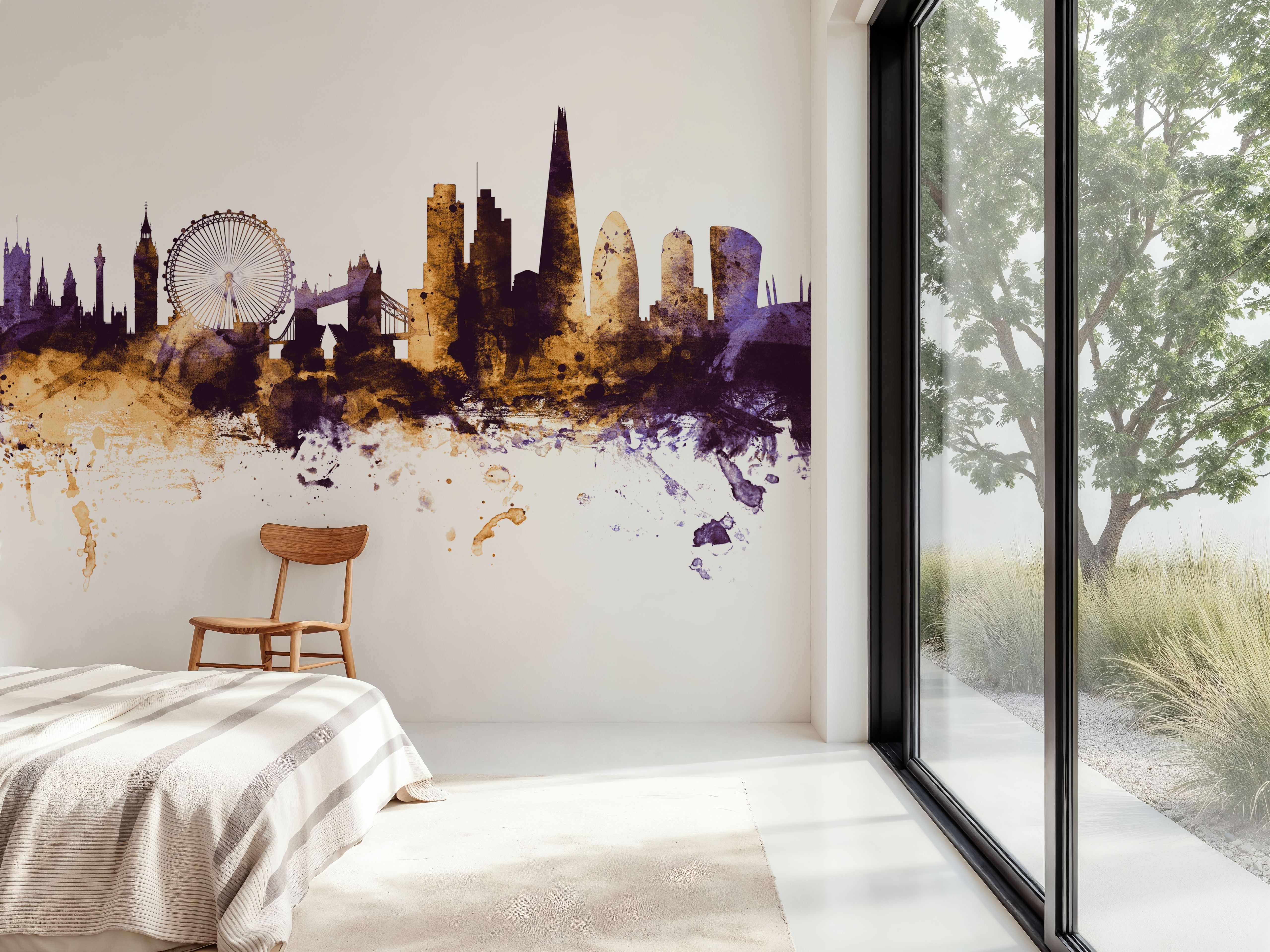 London Skyline Purple & Gold