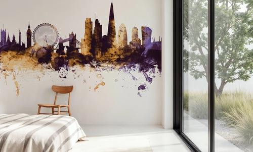 London Skyline Purple & Gold