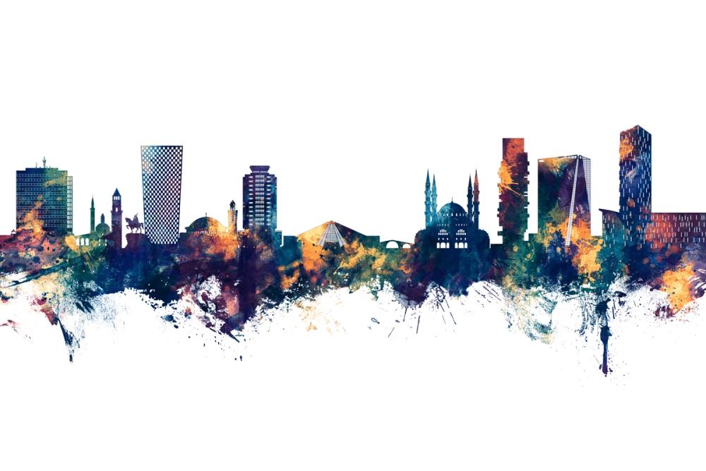 Tirana Skyline Blue & Bronze