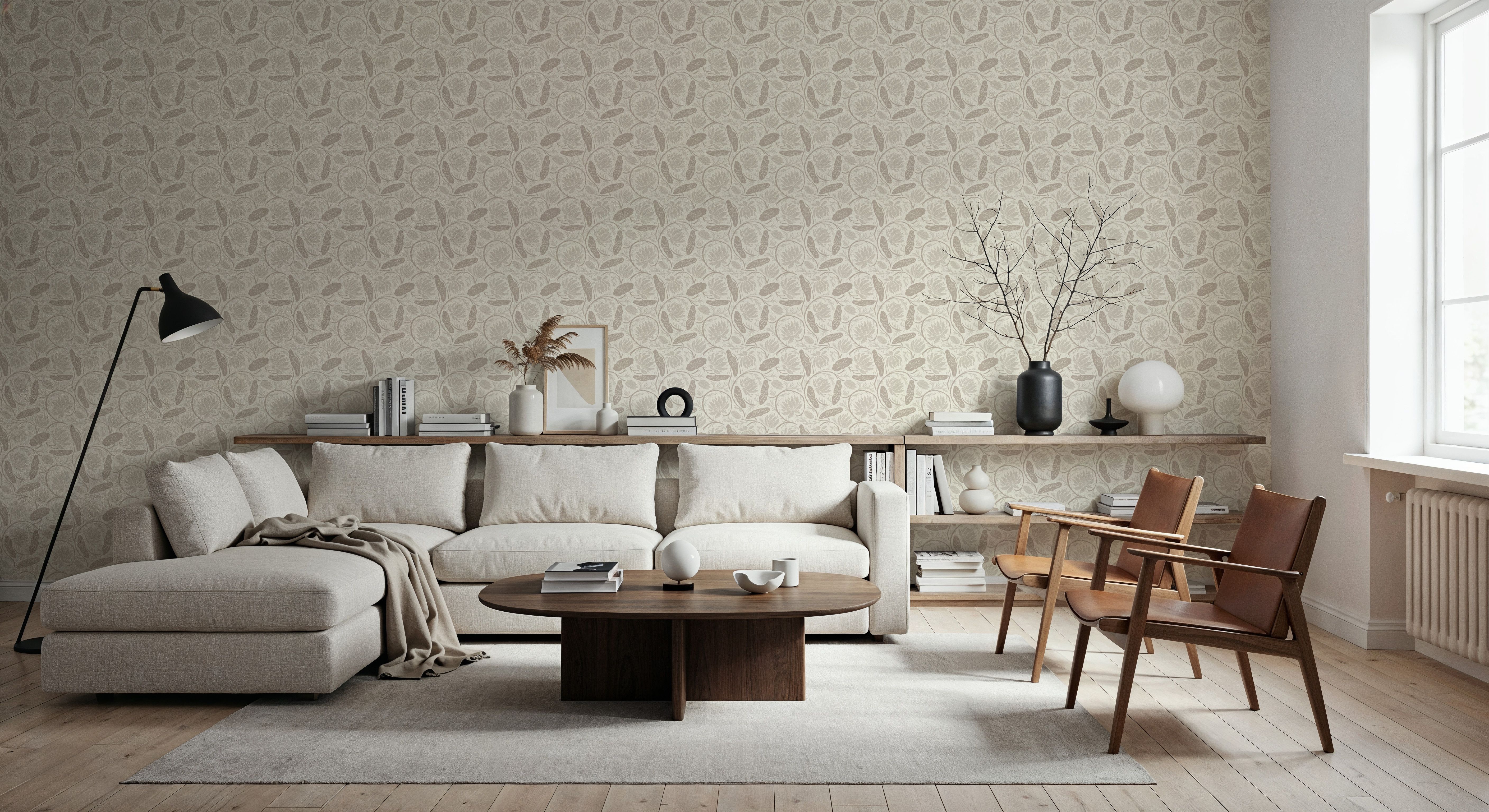 Block Print Lotus, Beige
