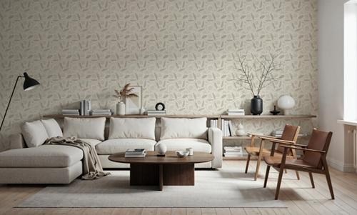 Block Print Lotus, Beige