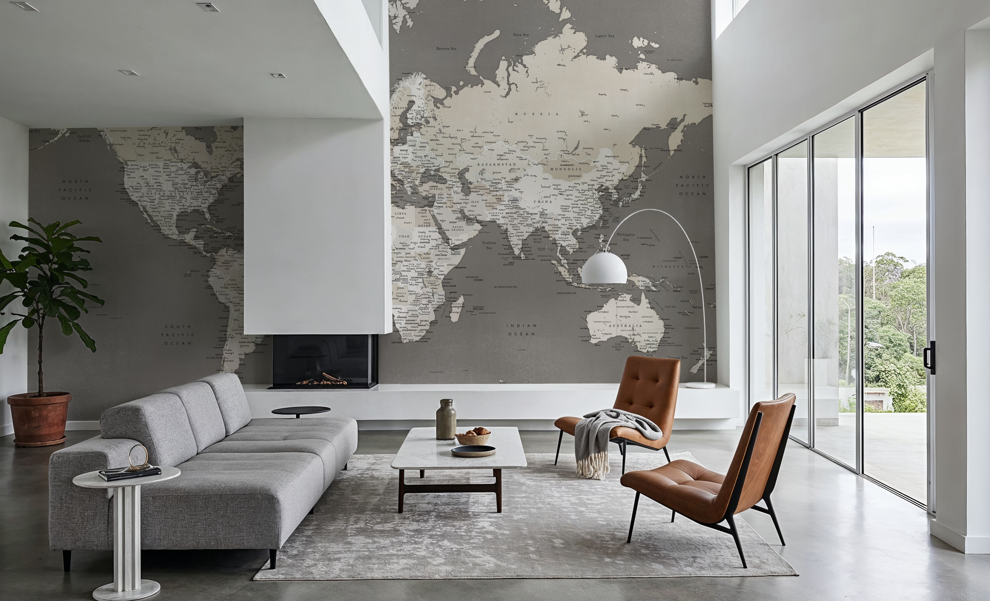 World Map Cities - Earthy