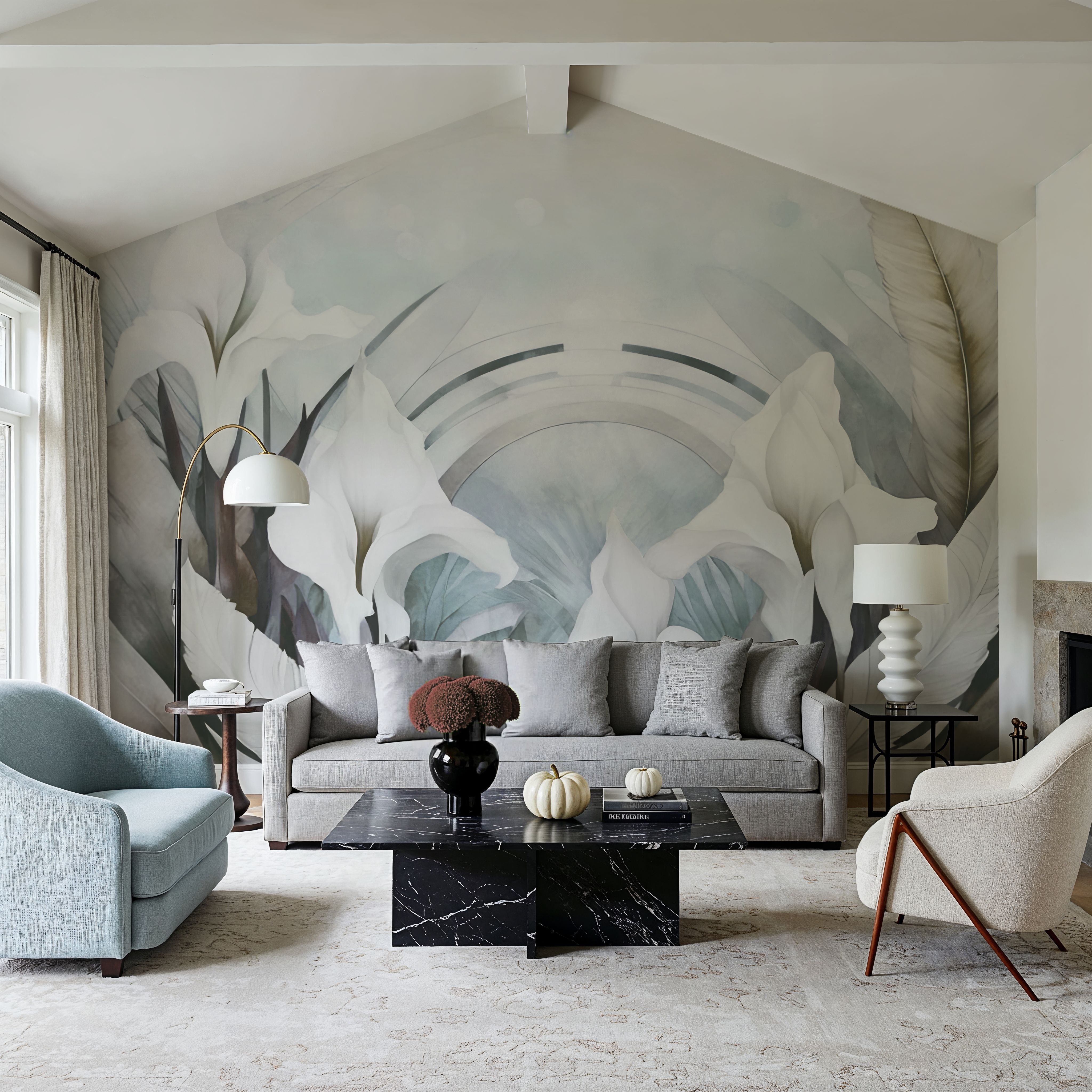 Irises and Feathers Mixed Blue