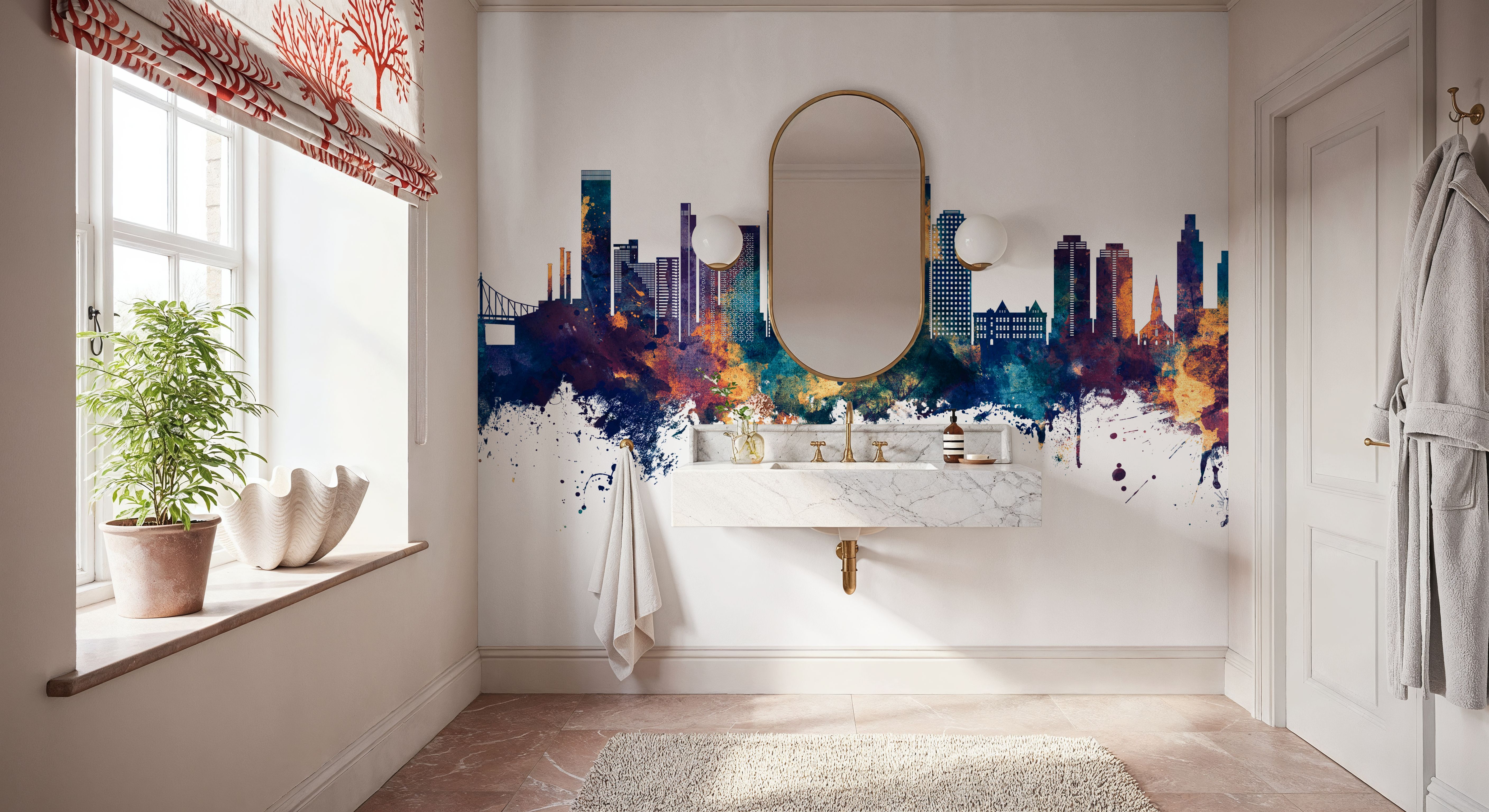 Queens New York Skyline Blue & Bronze