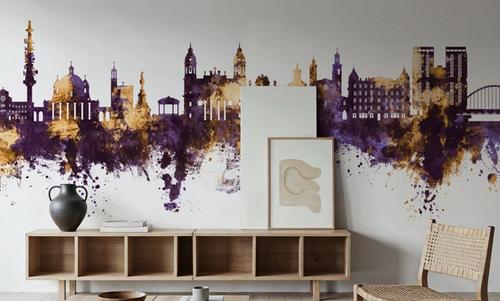 Pamplona Spain Skyline Purple & Gold
