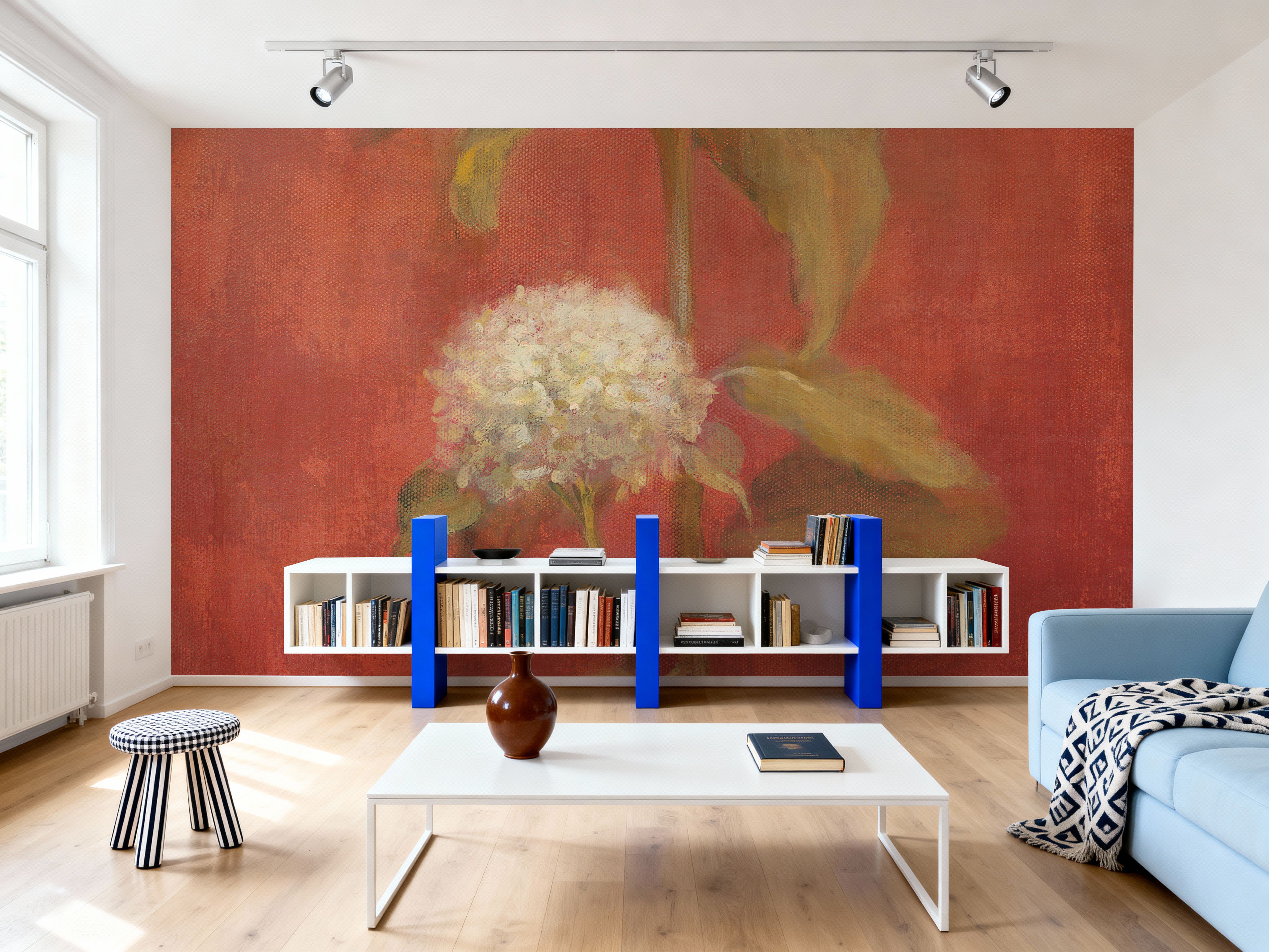 White Hydrangea on Red