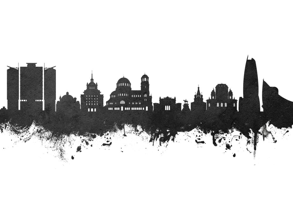 Sofia Bulgaria Skyline Black & White