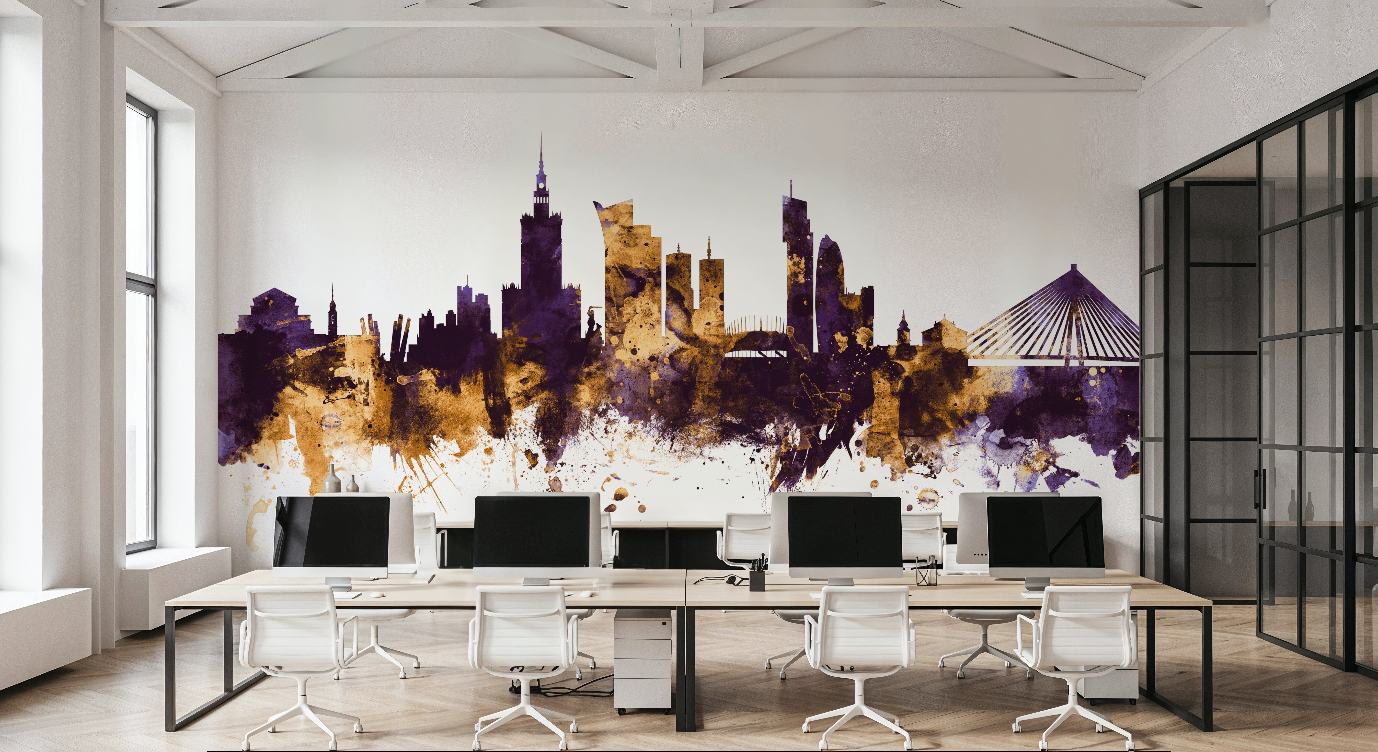 Warsaw Poland Skyline Purple & Gold