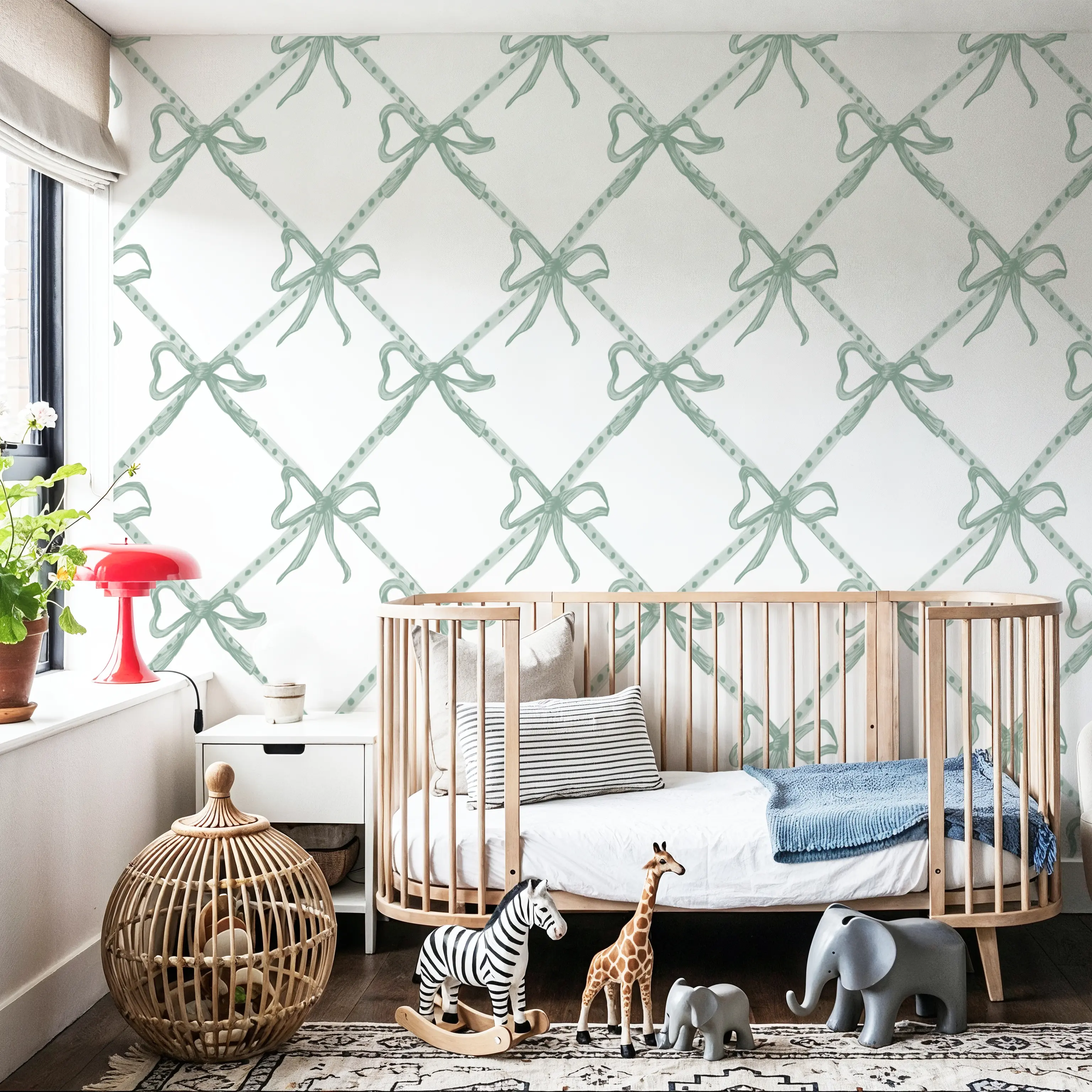 Wallpaper - Petite Bows Mint - Trellis - Green - Kids' Room - Wallism UK - Peel & Stick or Paste-the-Wall