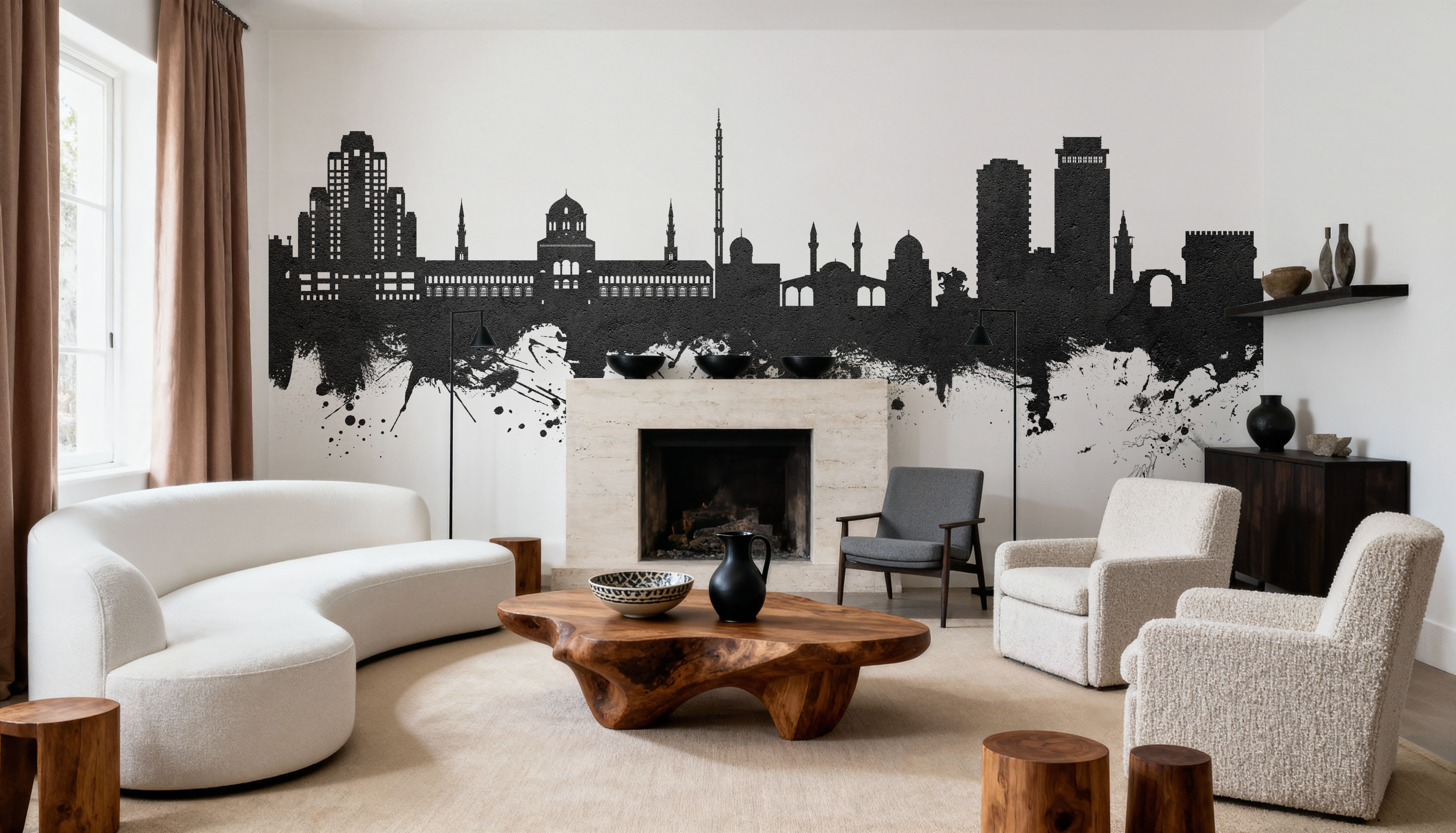 Damascus Syria Skyline Black & White