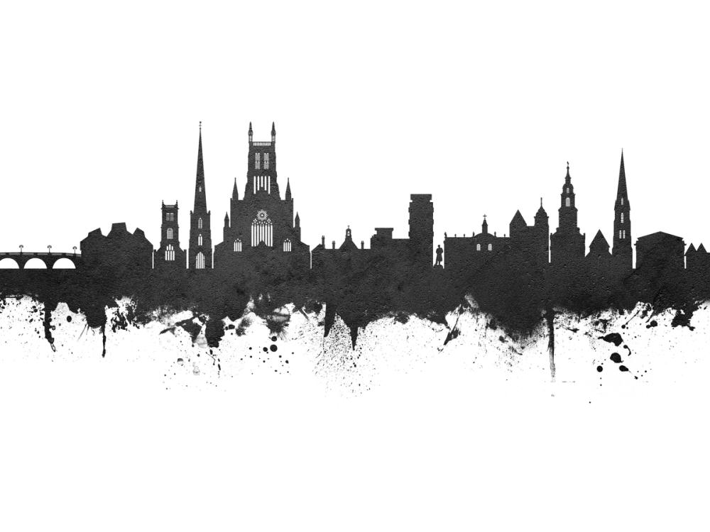 Worcester England Skyline Black & White