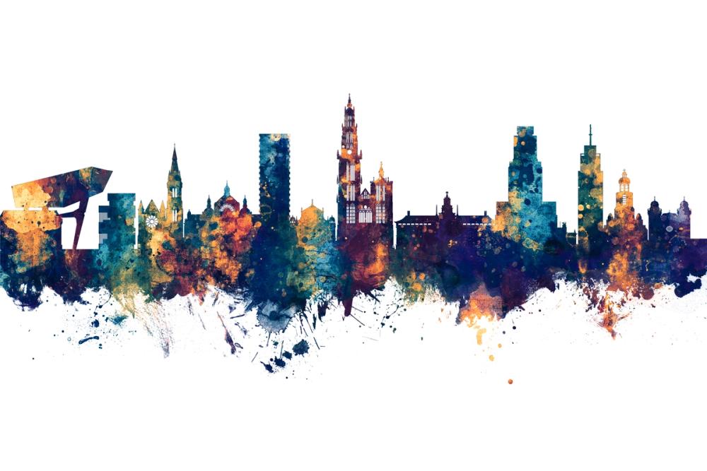 Antwerp Belgium Skyline Blue & Bronze