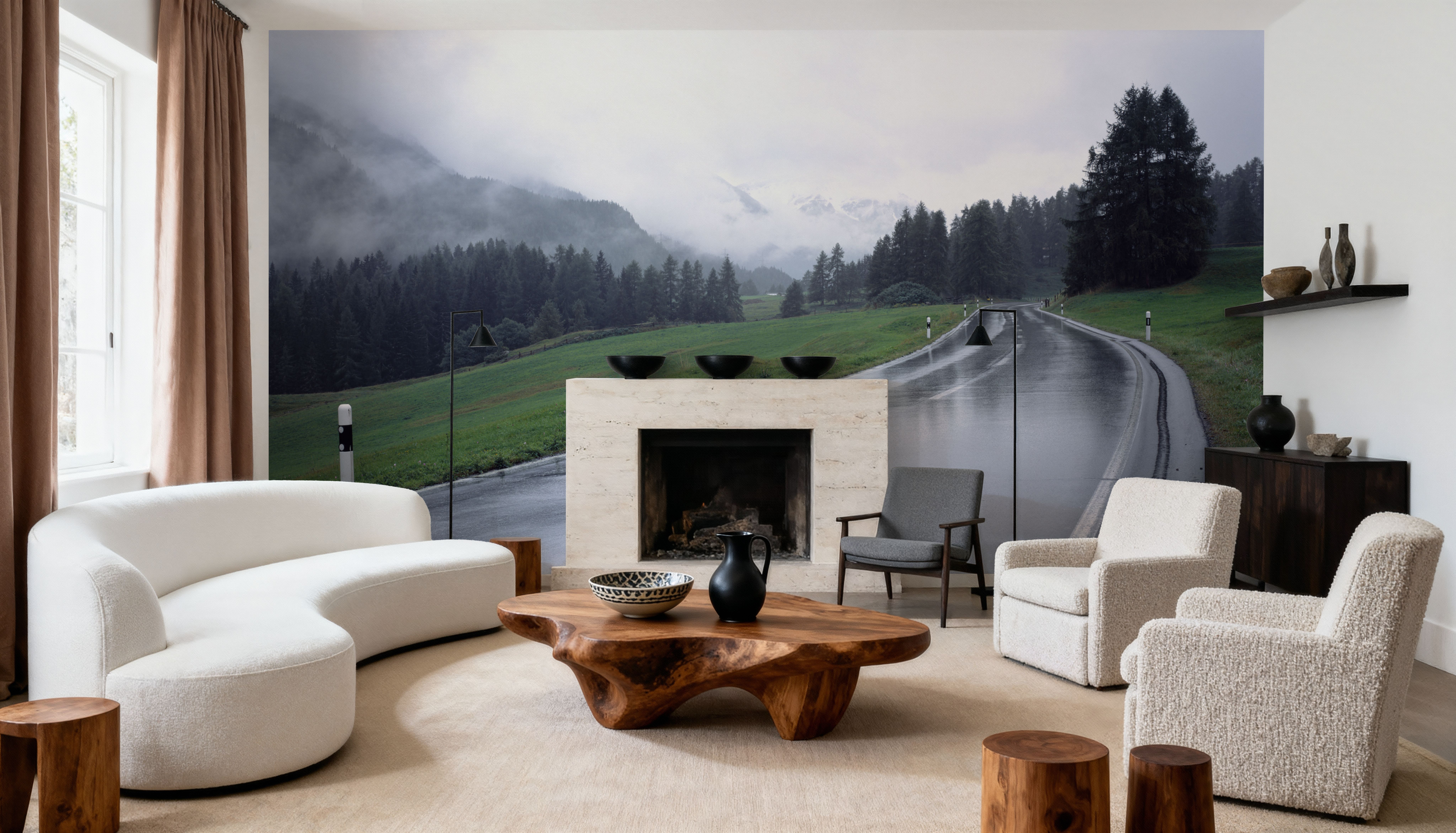 Wall Mural - Misty Mountain Passage - Mountains Rural mural wallpaper - Hallway staircases - Wallism US - Premium, Textured or Peel & Stick