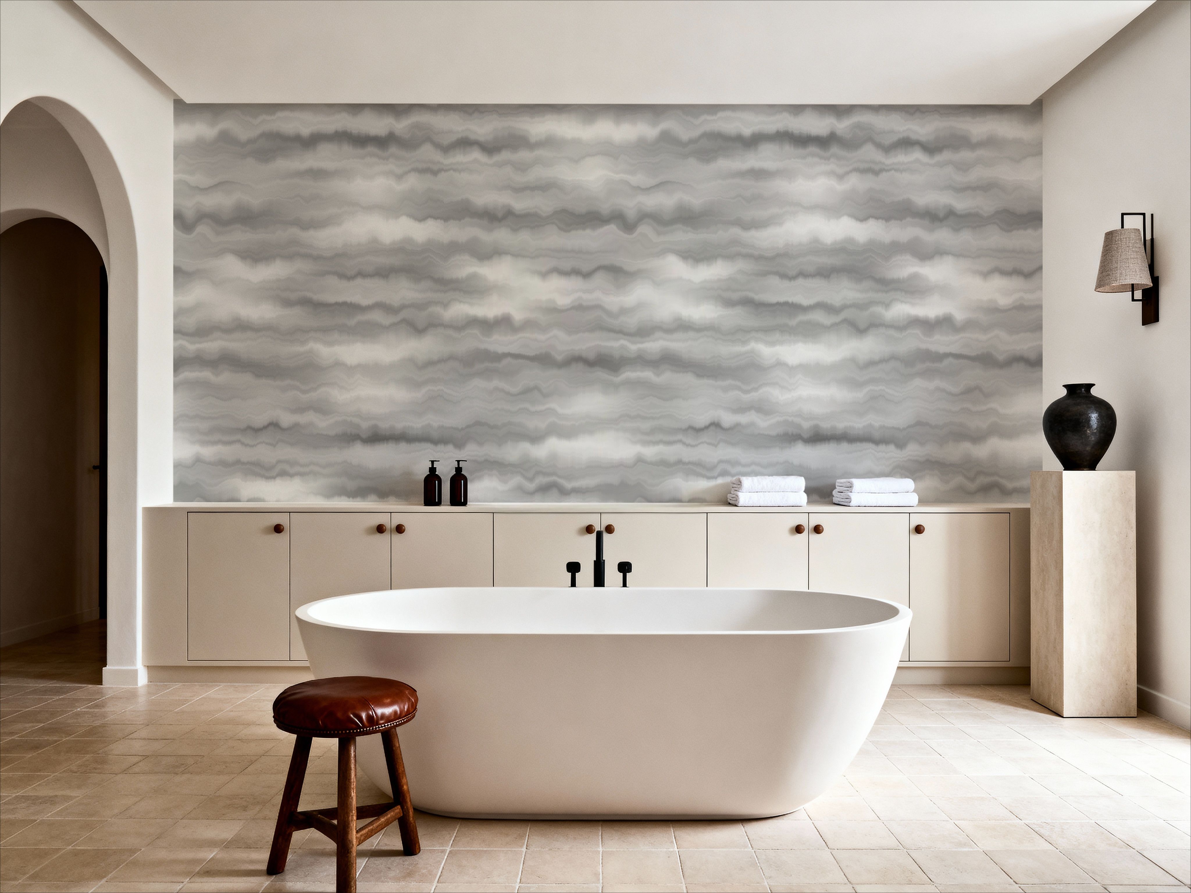 Moire Fumé, Pewter, Wallpaper