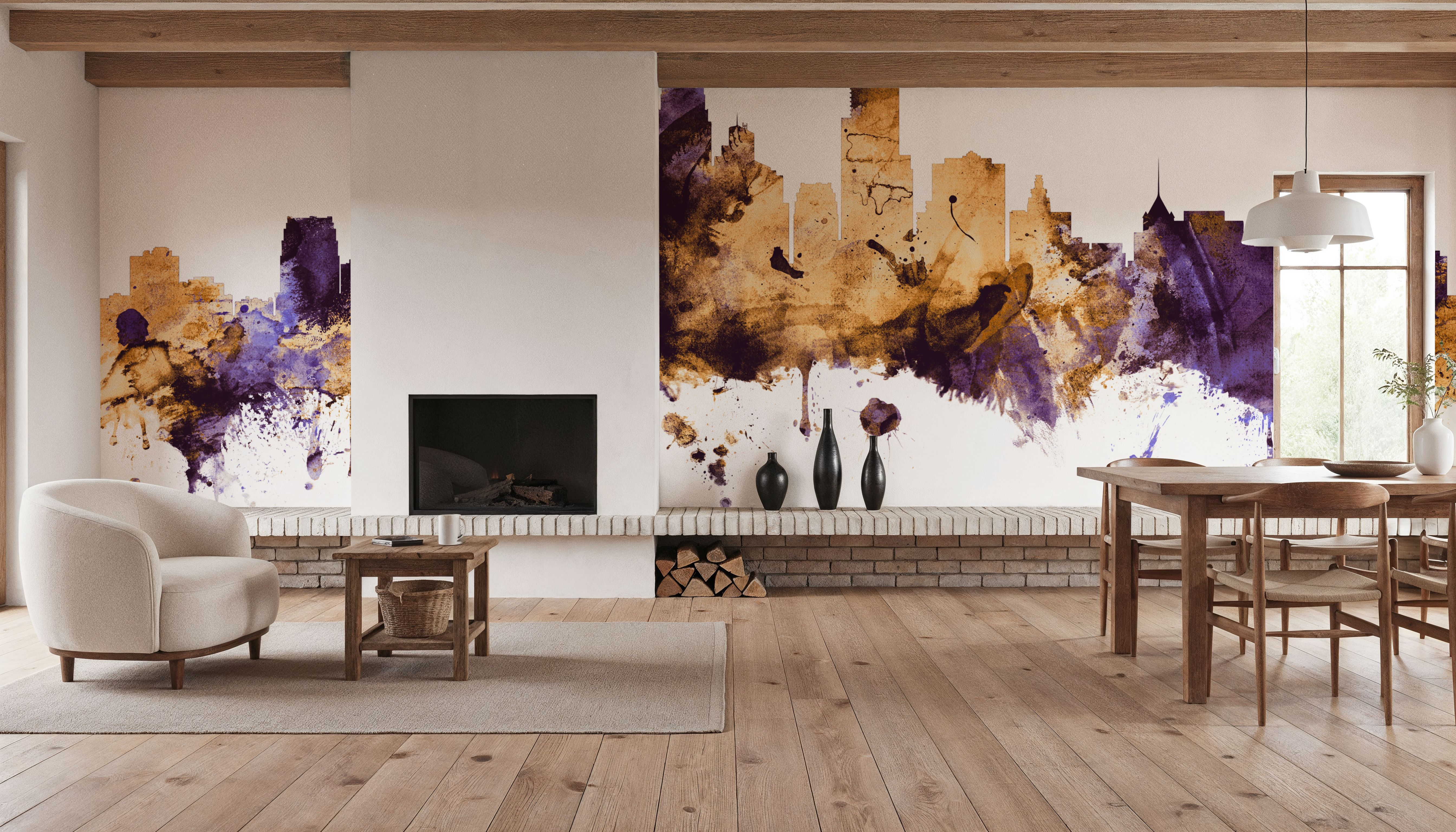 Minneapolis Minnesota Skyline Purple & Gold, Wallpaper