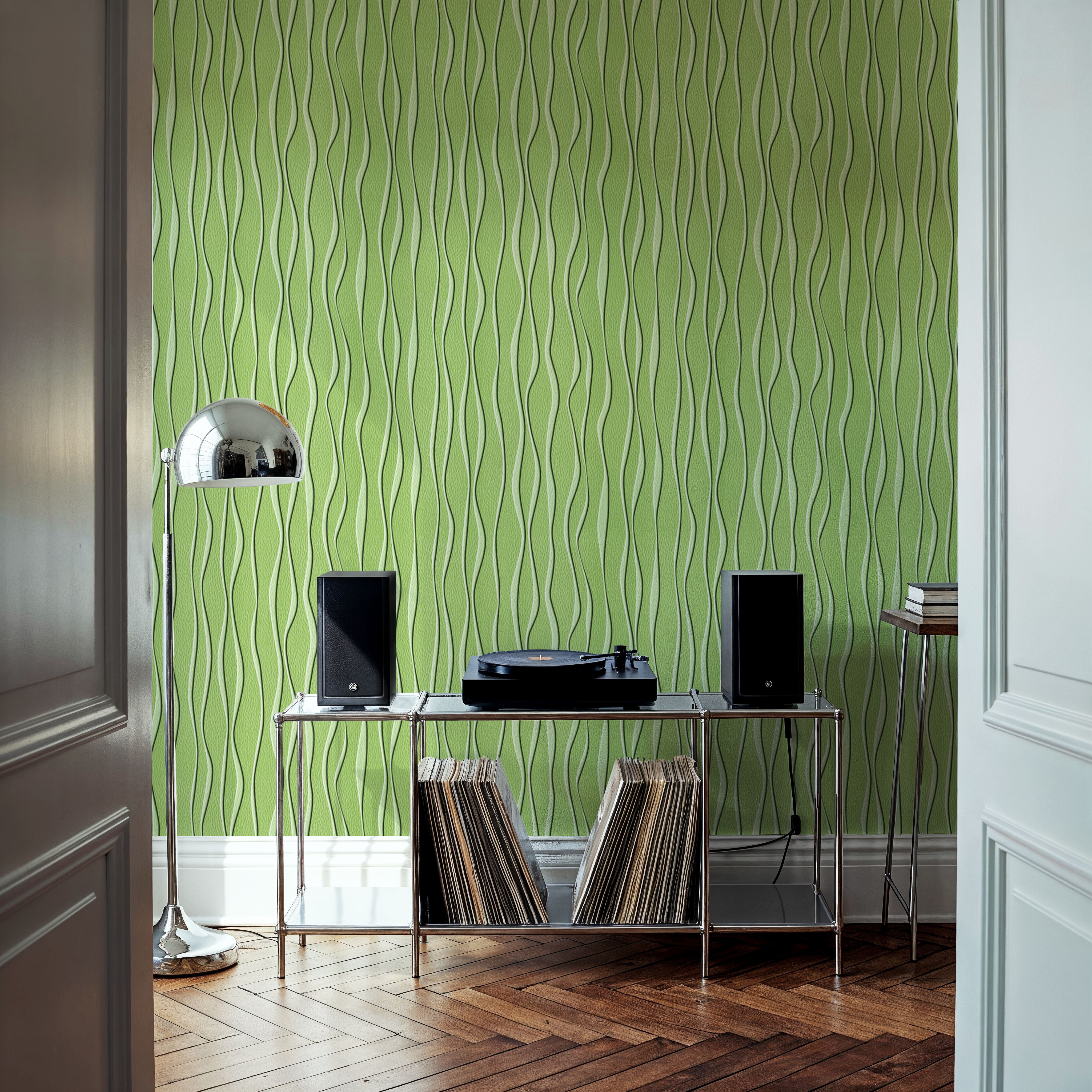 Swaying Lines, Dill Green, Wallpaper