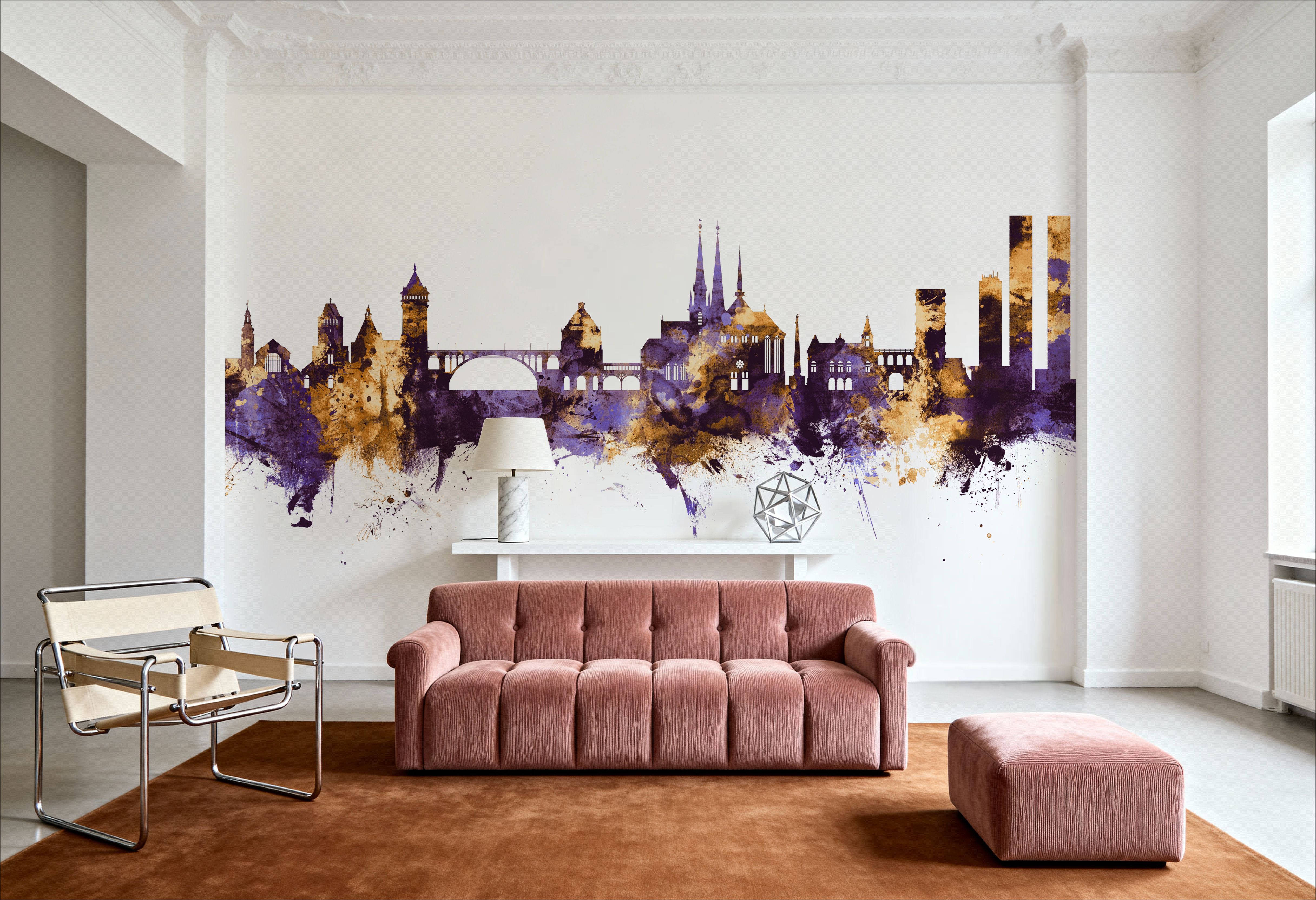 Luxembourg City Skyline Purple & Gold
