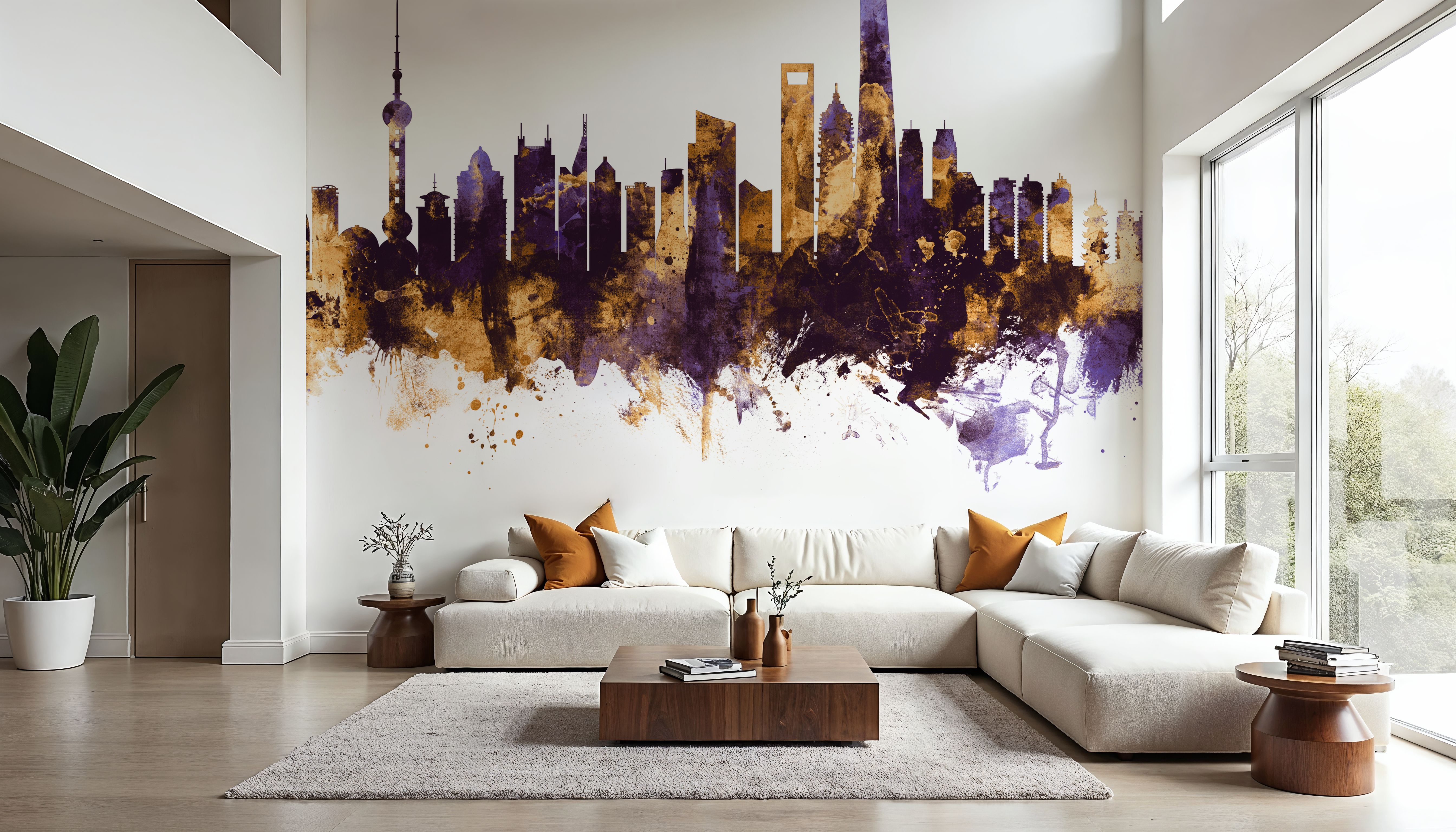 Shanghai China Skyline Purple & Gold