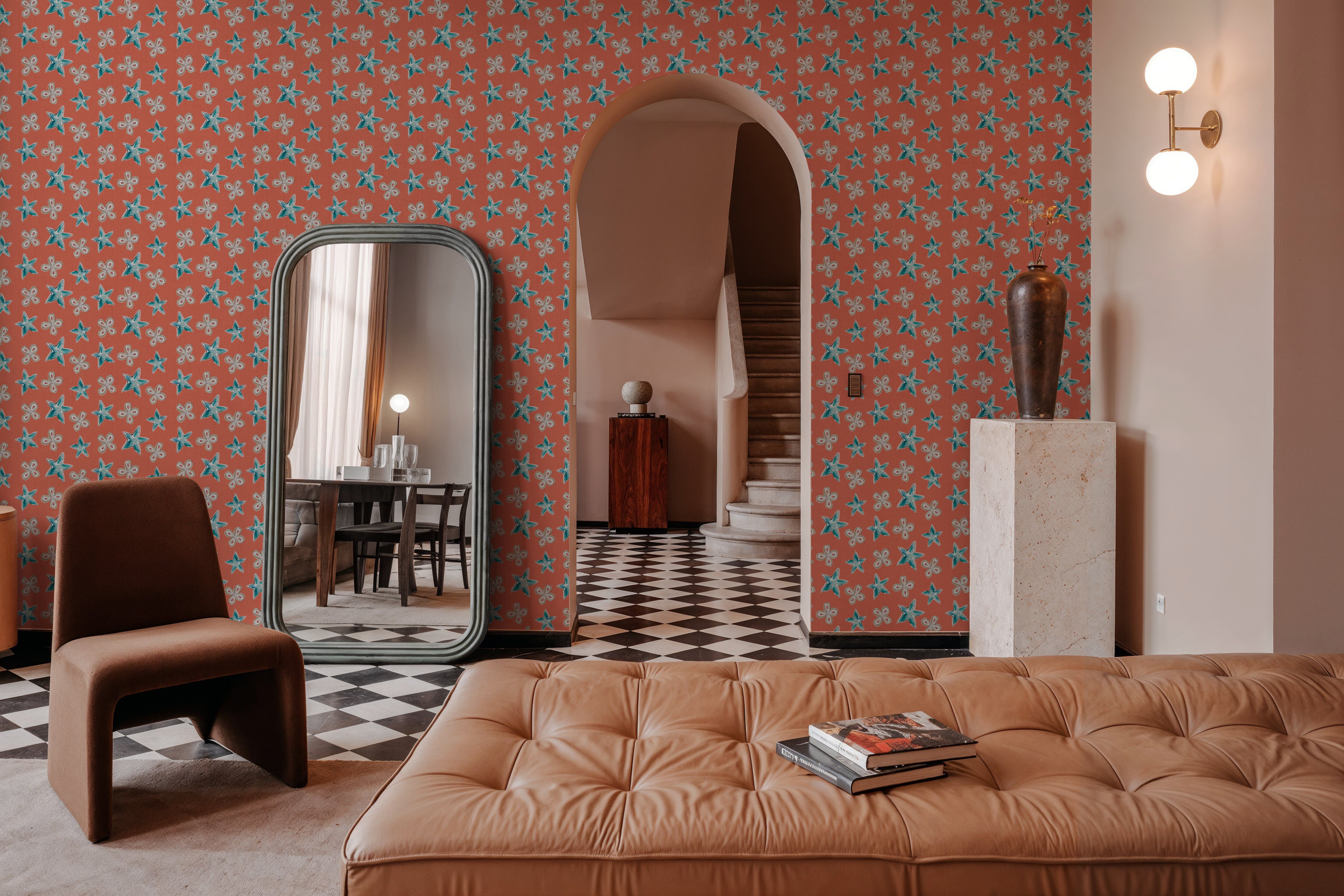 Maritime Stars Blue on Red