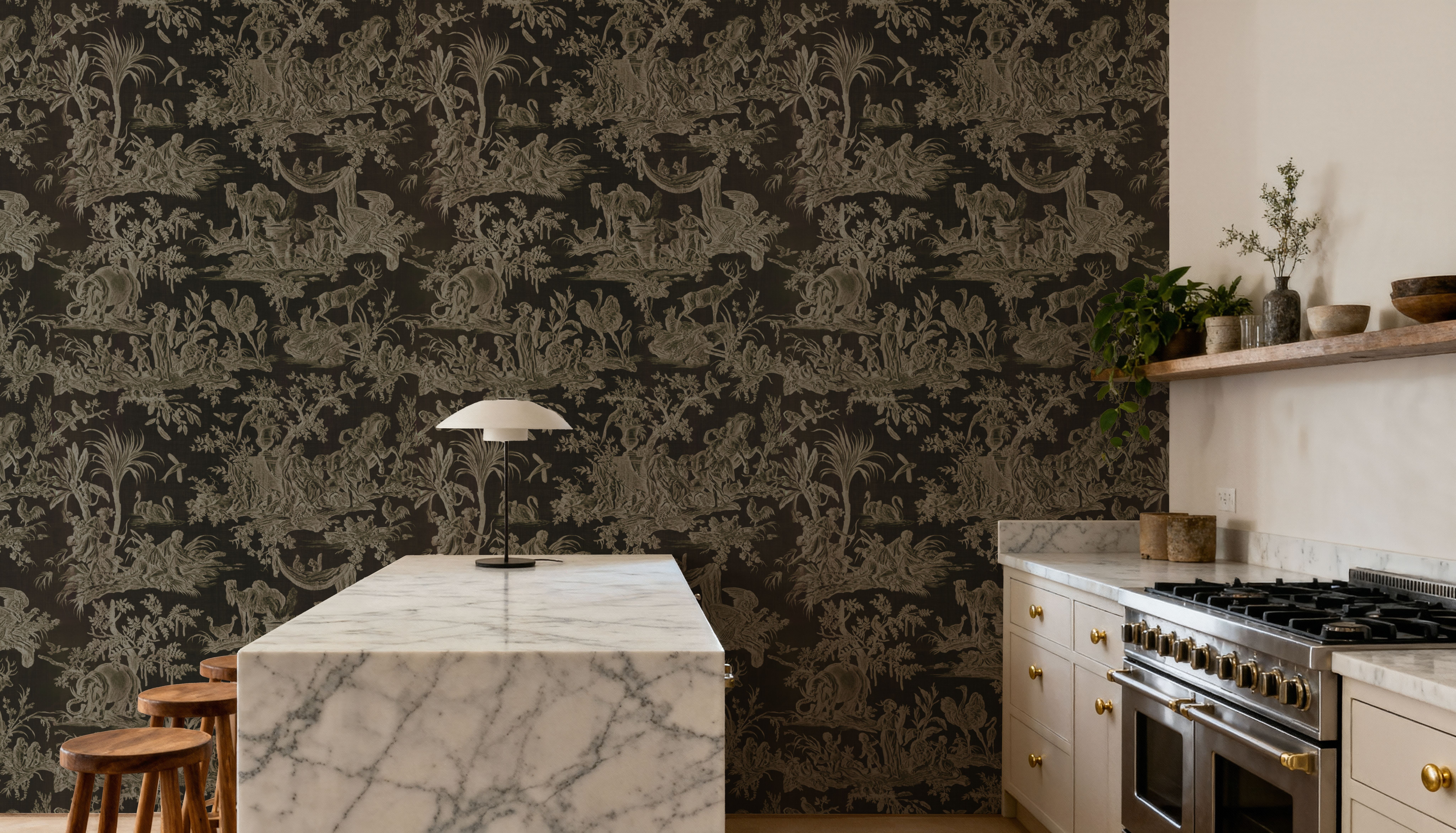 Patinated Linen Toile de Jouy, Ink