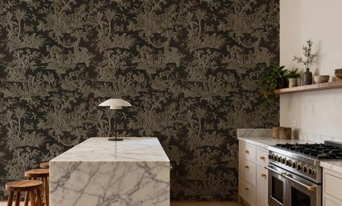 Patinated Linen Toile de Jouy, Ink