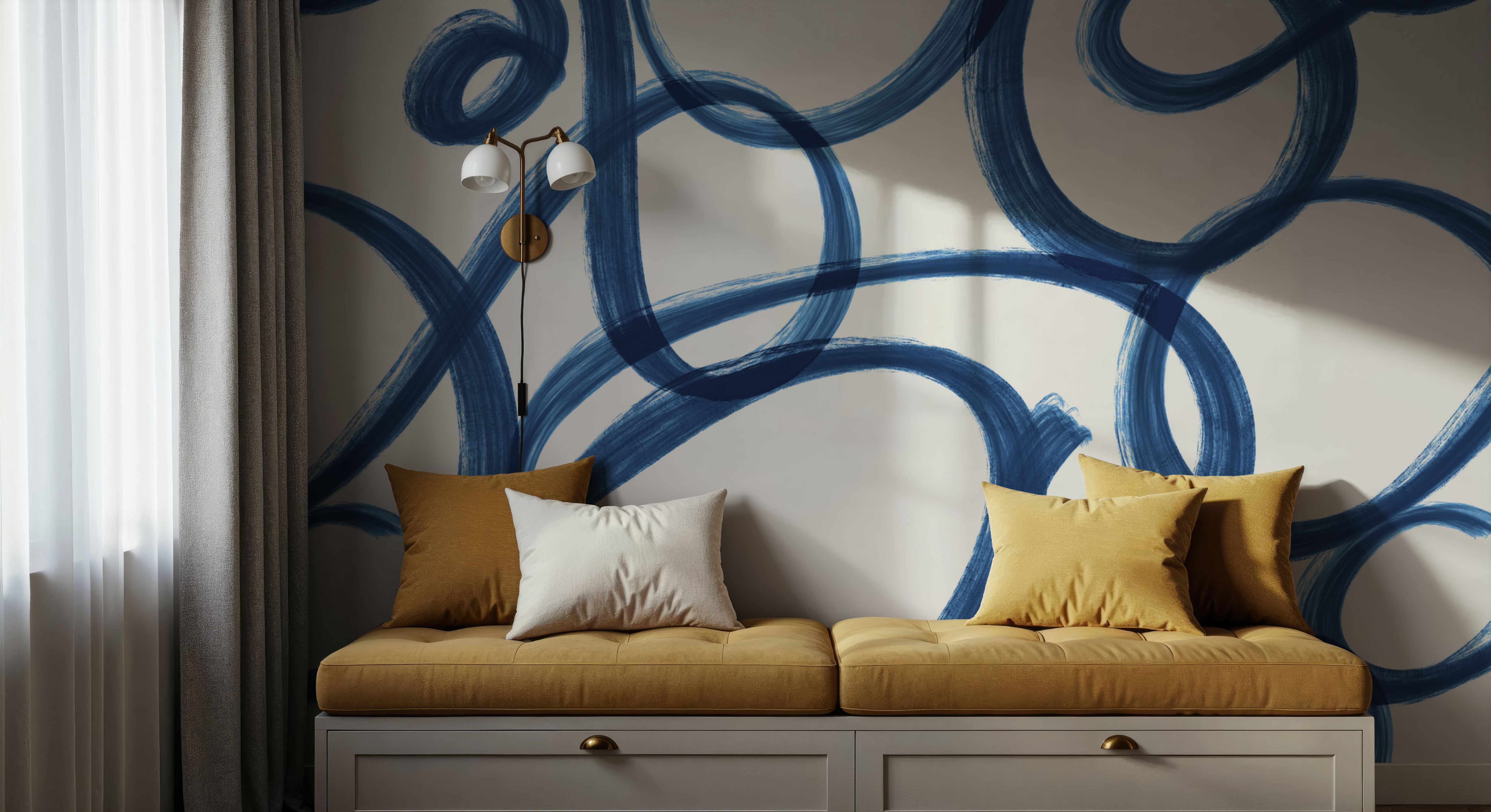Curly Brush Lines, Blue
