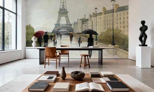 Eiffel in the Rain Marsala Umbrella