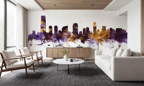 Jersey City New York Skyline Purple & Gold