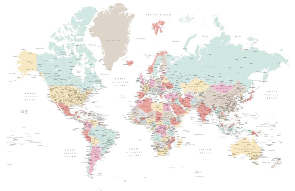 World Map Cities - Pastella