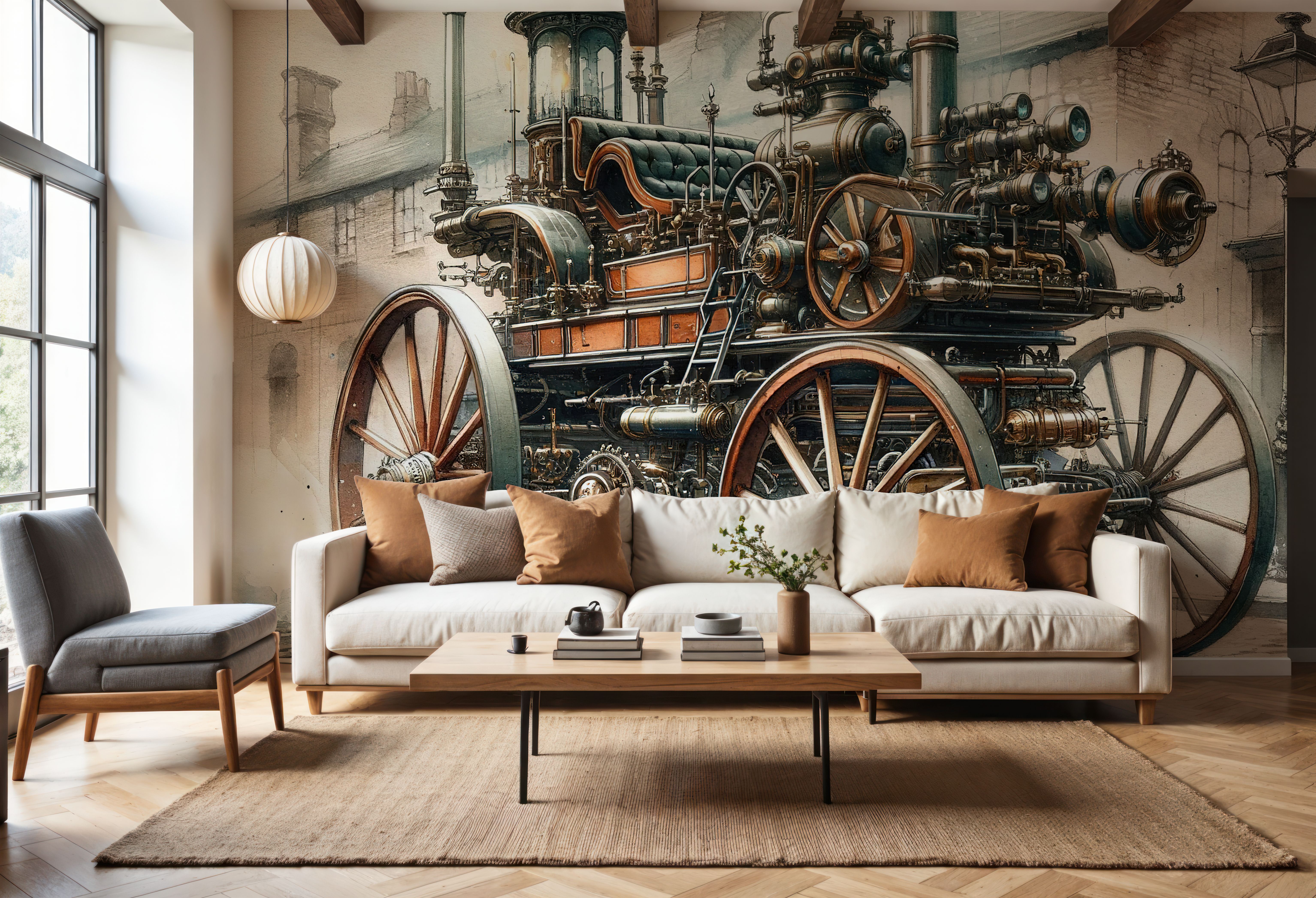 Wall Mural - Motorized Innovation - Contemporary Vehicles mural wallpaper - Brown - Living room - Wallism US - Premium, Textured or Peel & Stick