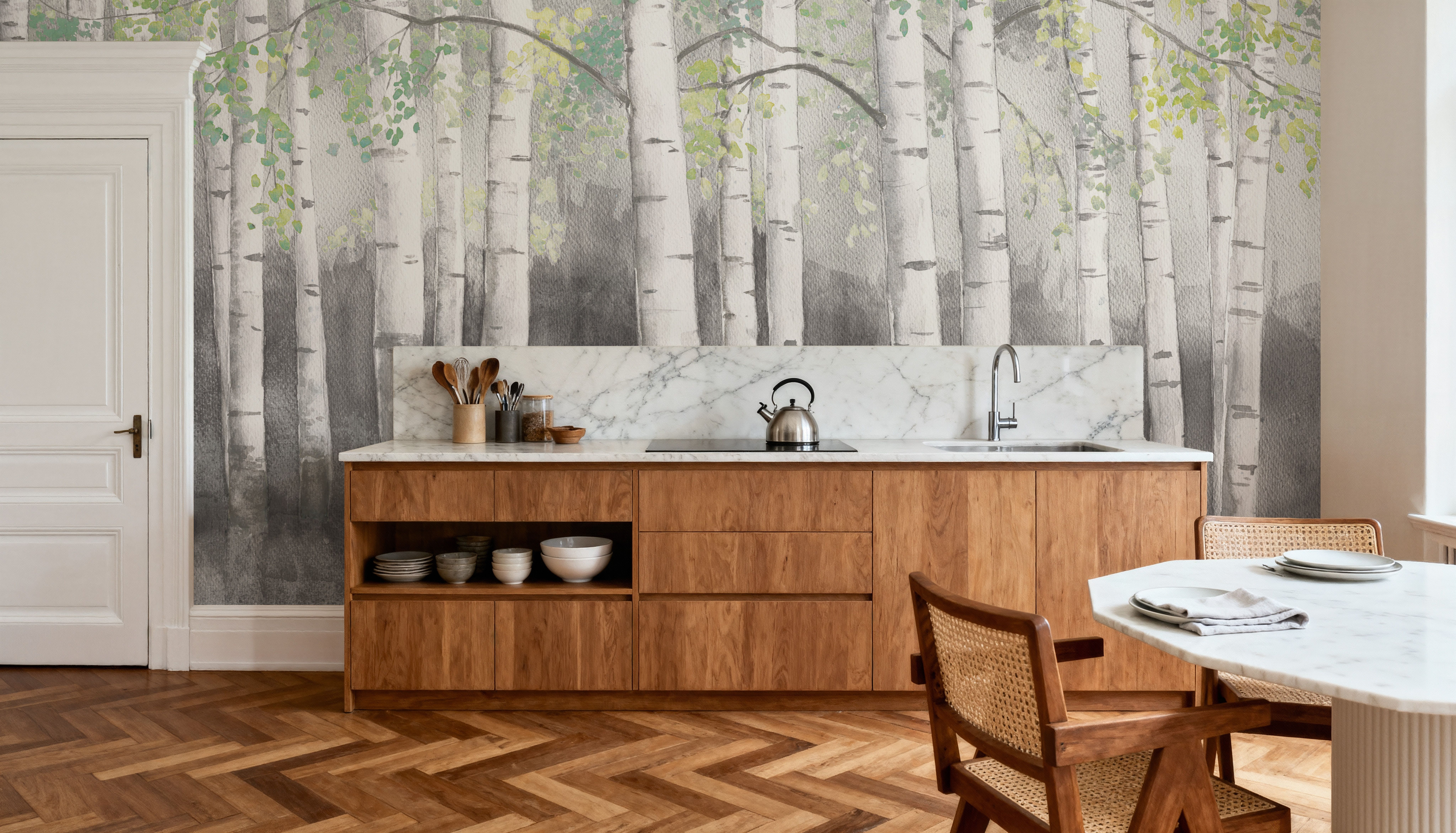 Soft Birches Charcoal, Wallpaper