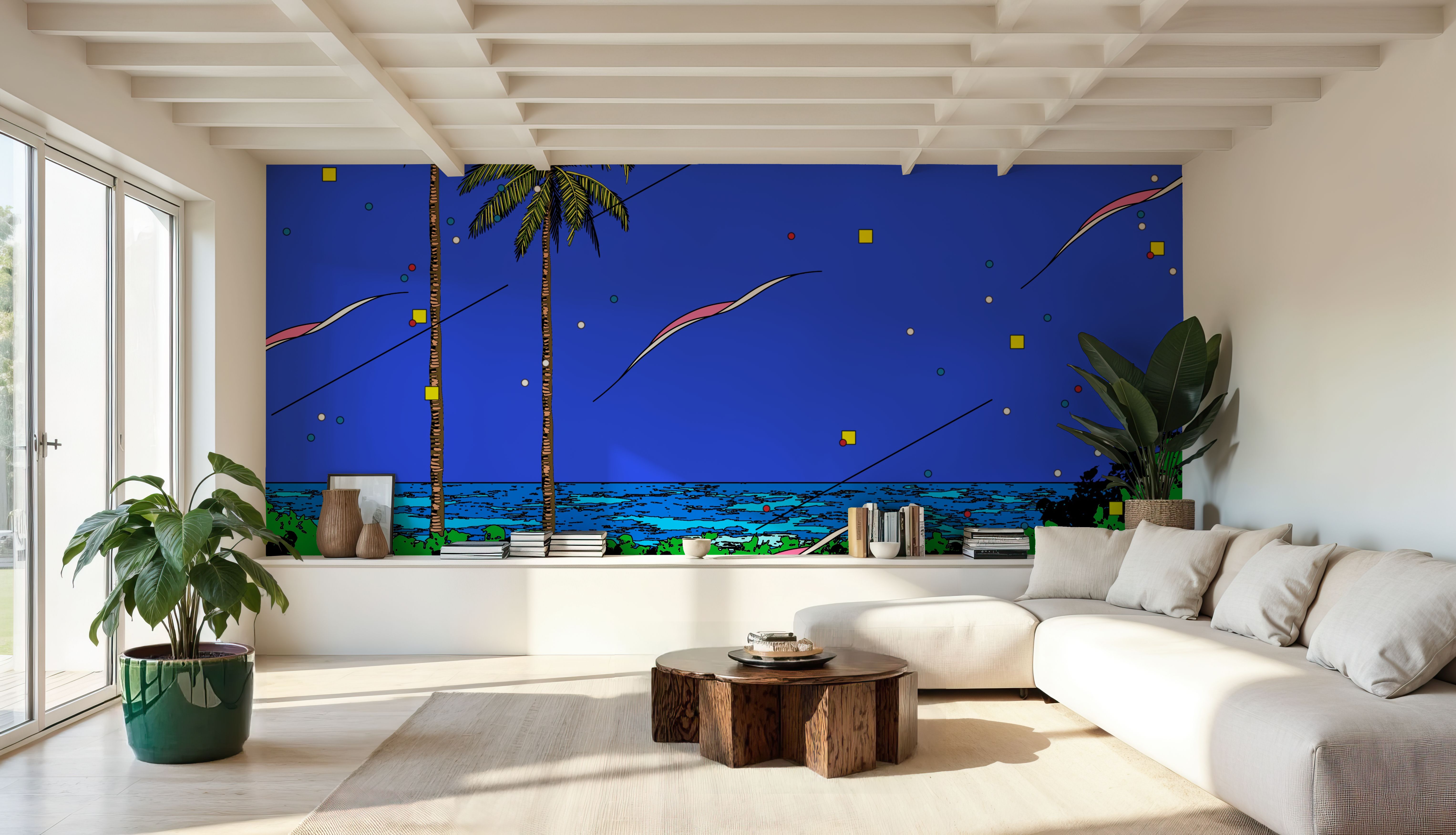Wall Mural - 80's Retro Swimming Pool - Coastal Landscapes mural wallpaper - Offices - Wallism US - Premium, Textured or Peel & Stick