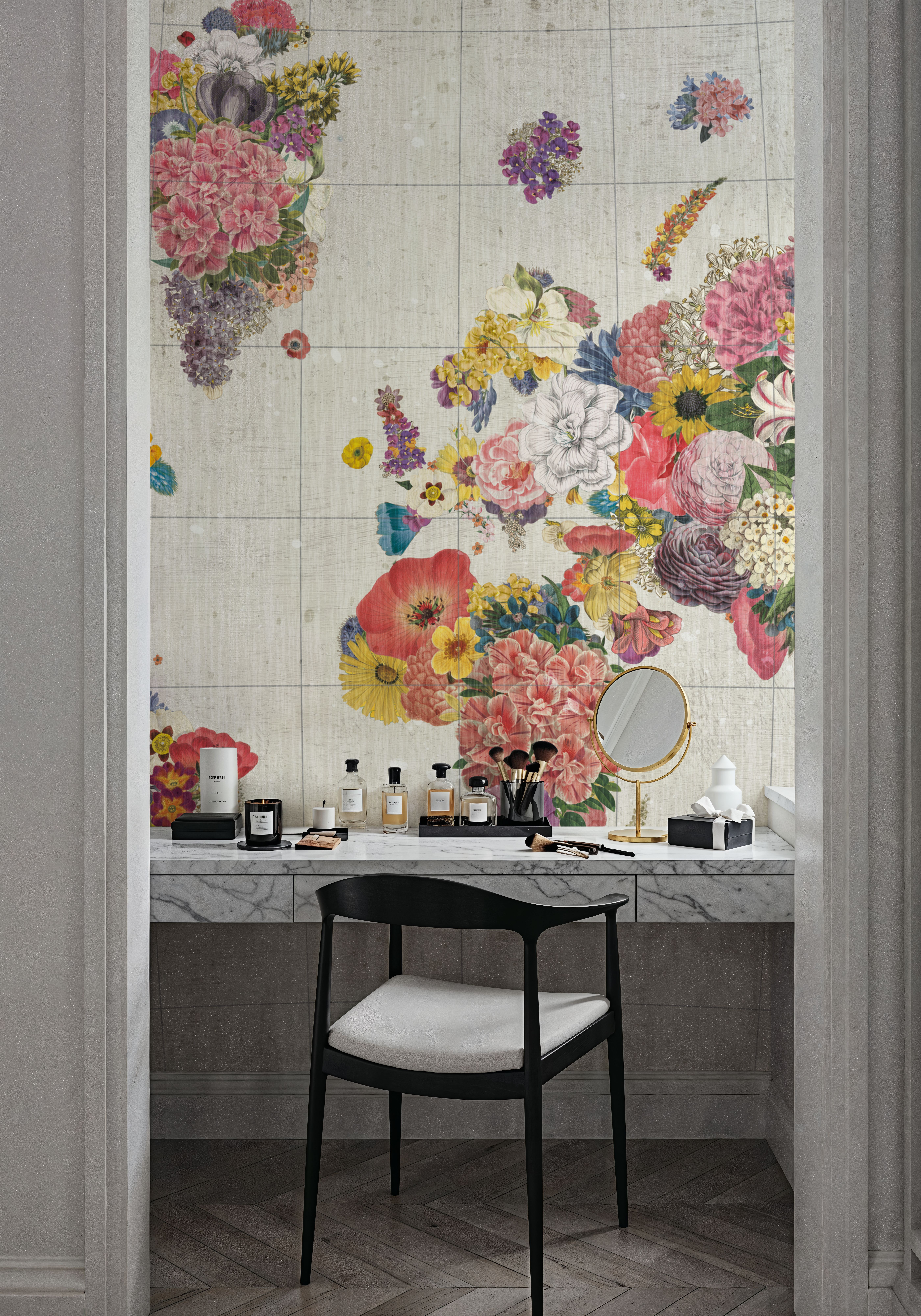 Botanical Floral Map Gray No Words