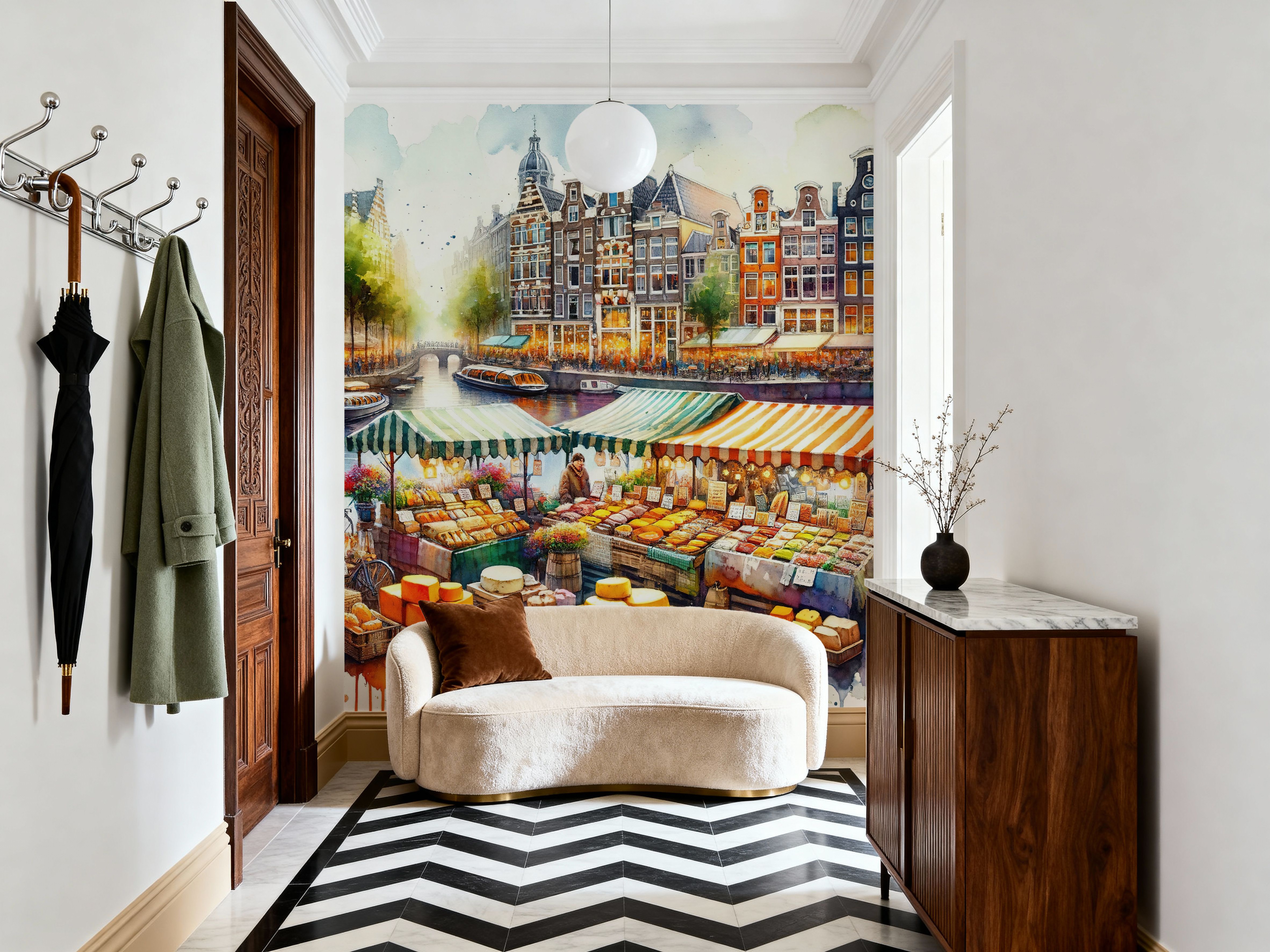 Watercolor Market Scene Dutch Cheeses