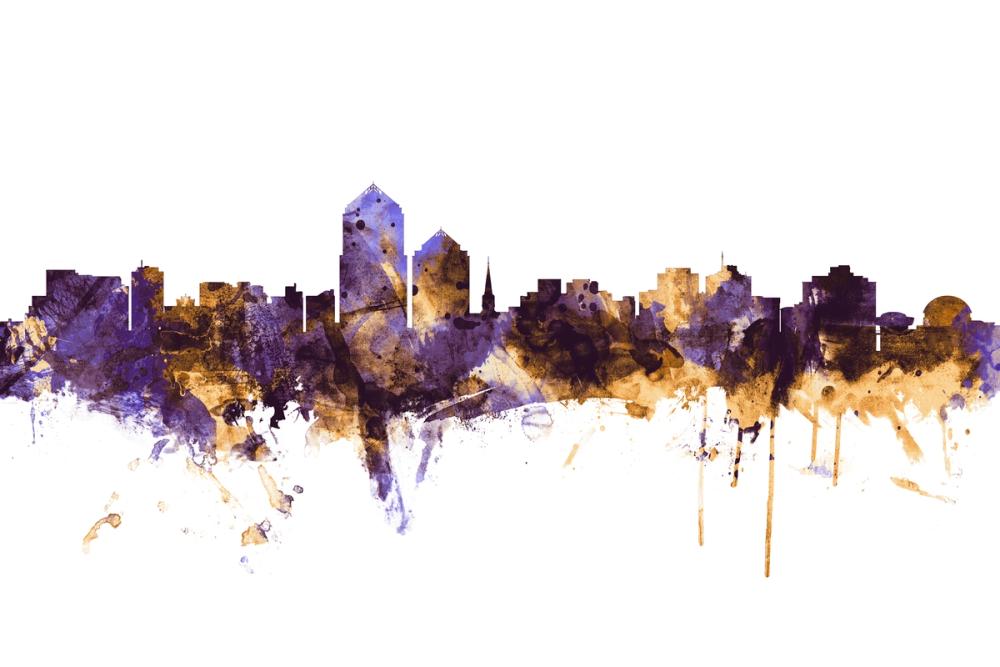 Albuquerque New Mexico Skyline Purple & Gold