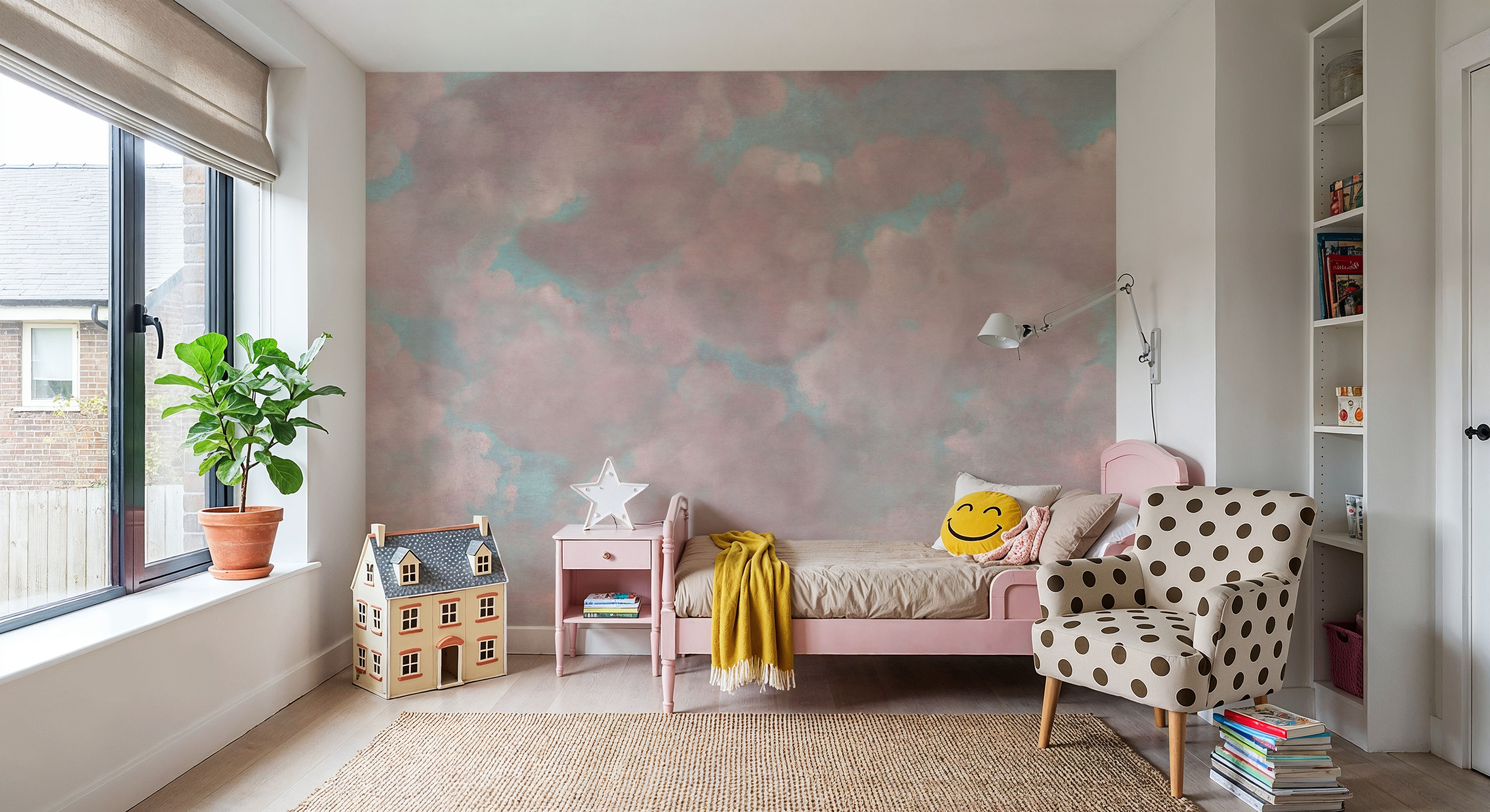 Painted Dreamy Clouds, Pink, Wallpaper