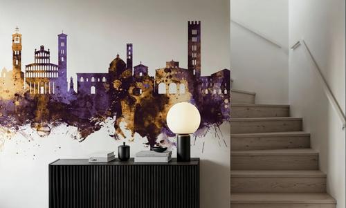 Lucca Italy Skyline Purple & Gold