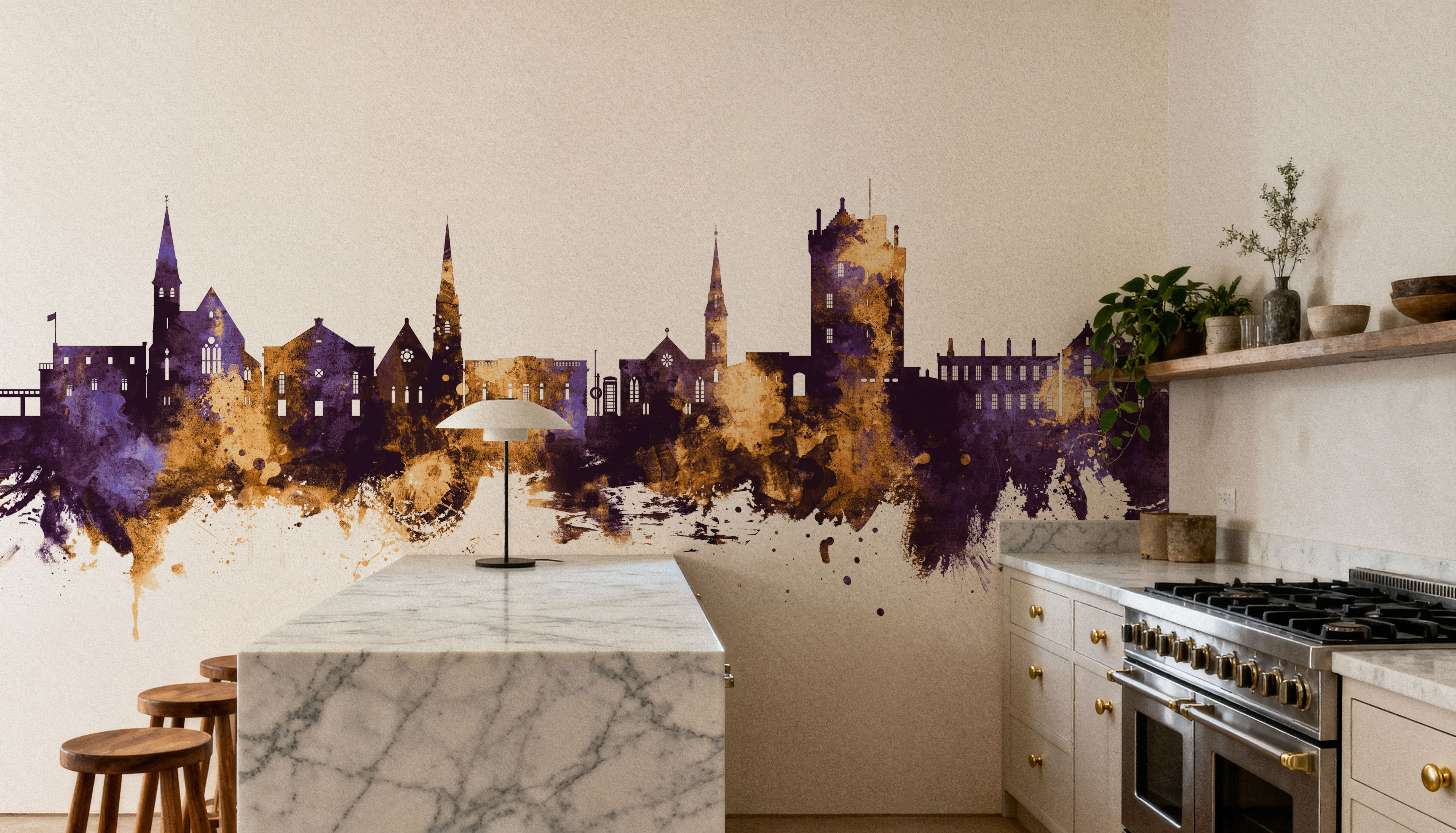 Broughty Ferry Scotland Skyline Purple & Gold, Wallpaper
