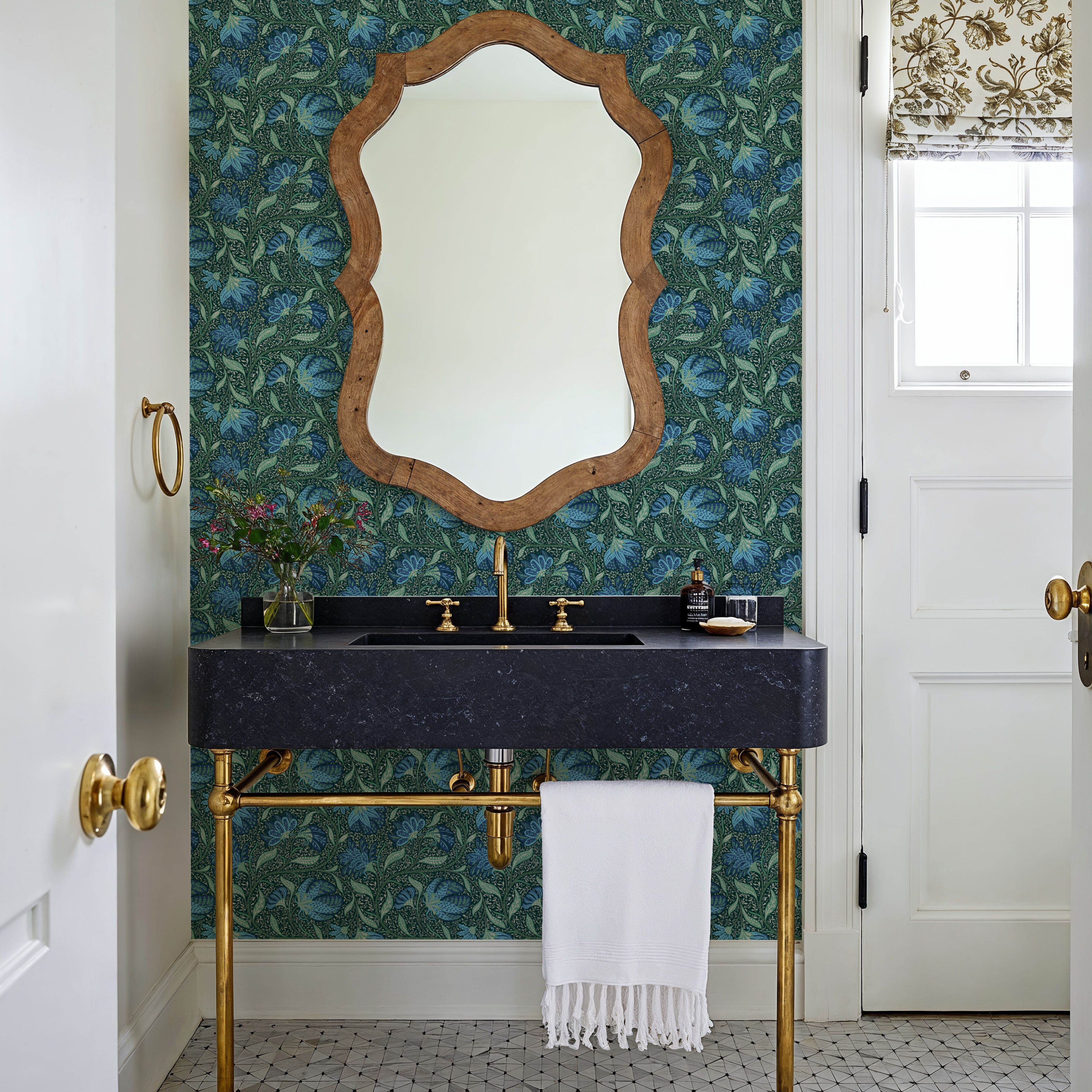 Indial Floral, Teal on Forest