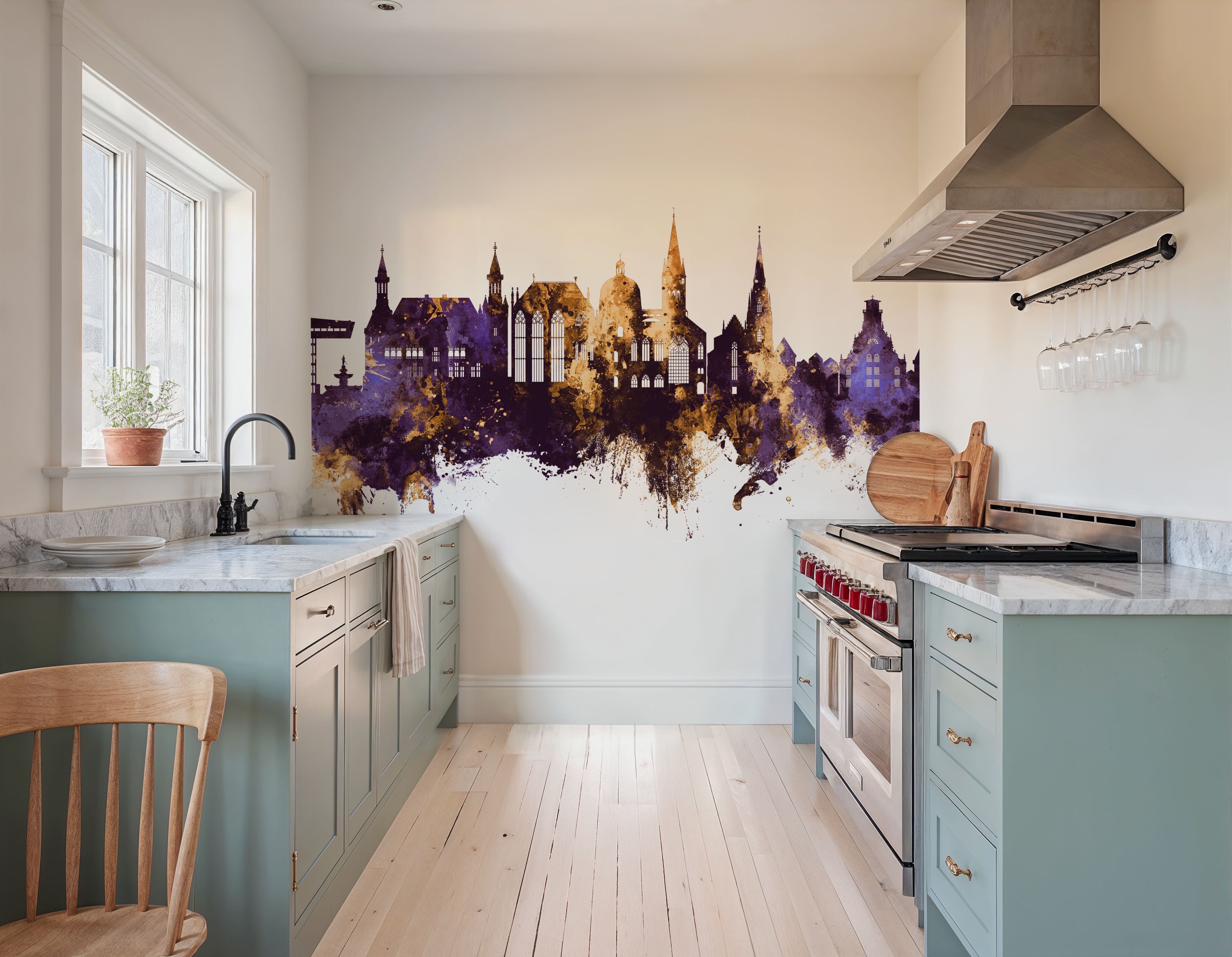 Aachen Germany Skyline Purple & Gold