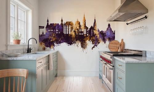 Aachen Germany Skyline Purple & Gold