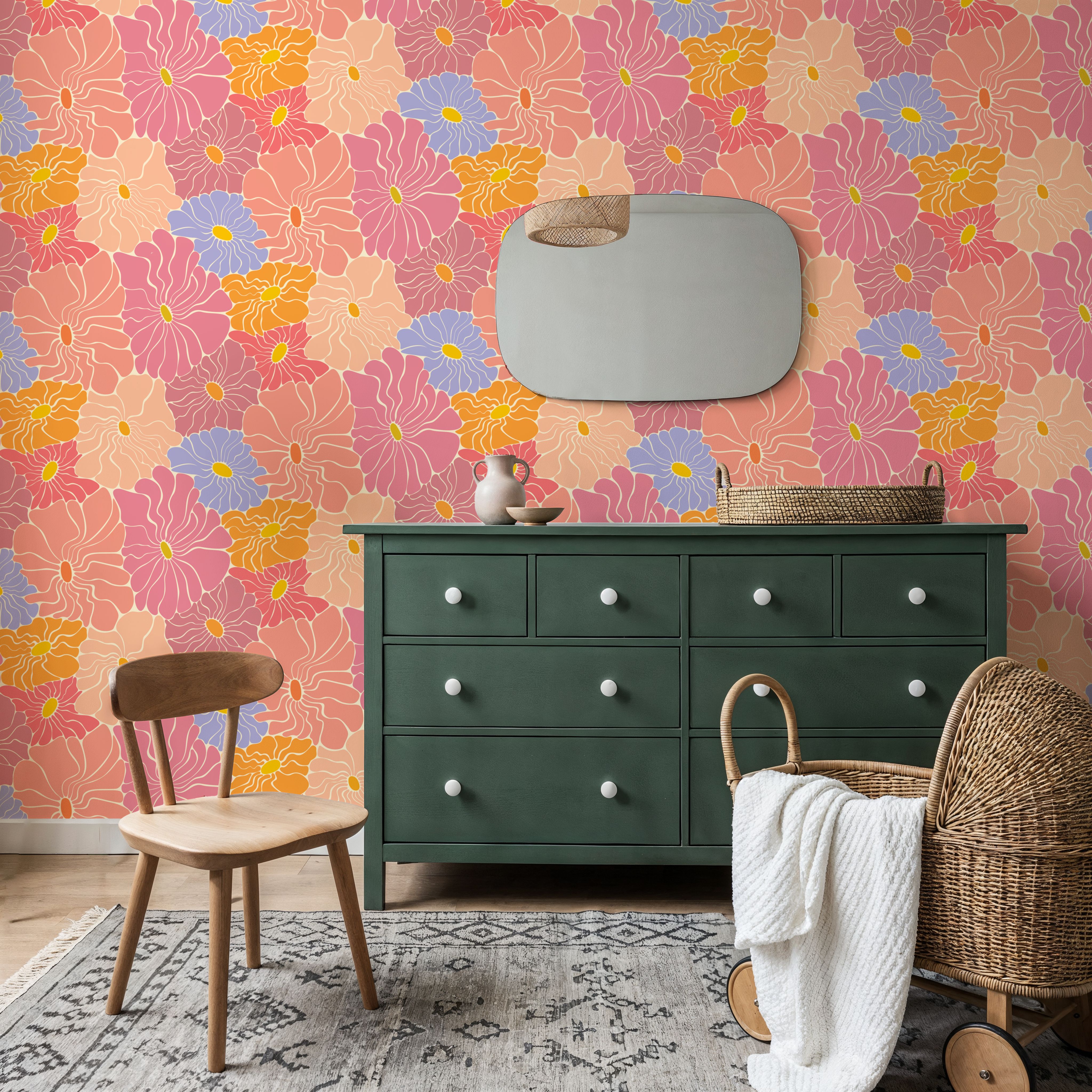 Cool Fluid Flowers, Pink, Wallpaper