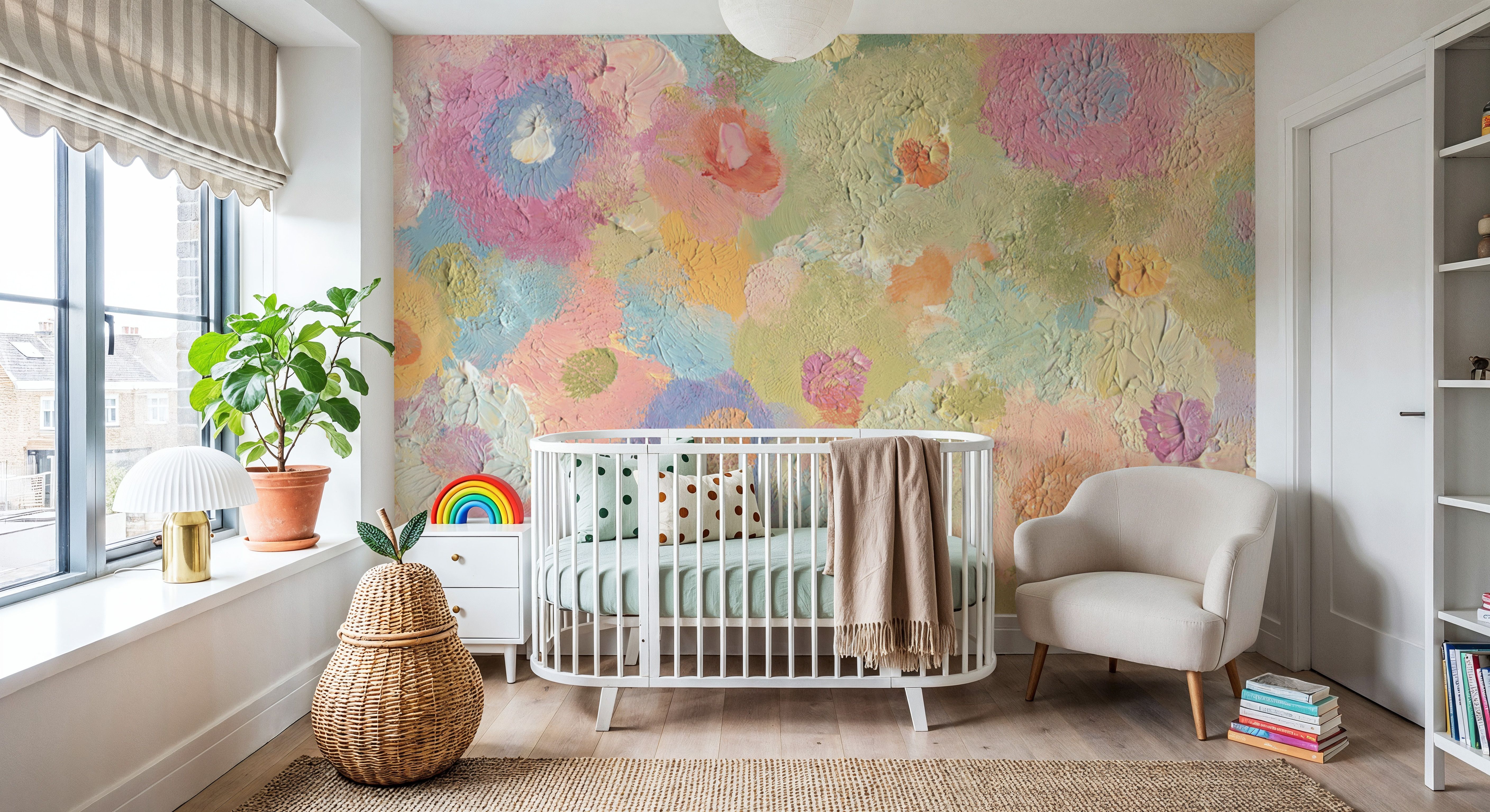 Happy Oil Painted Flowers, Warm Pink