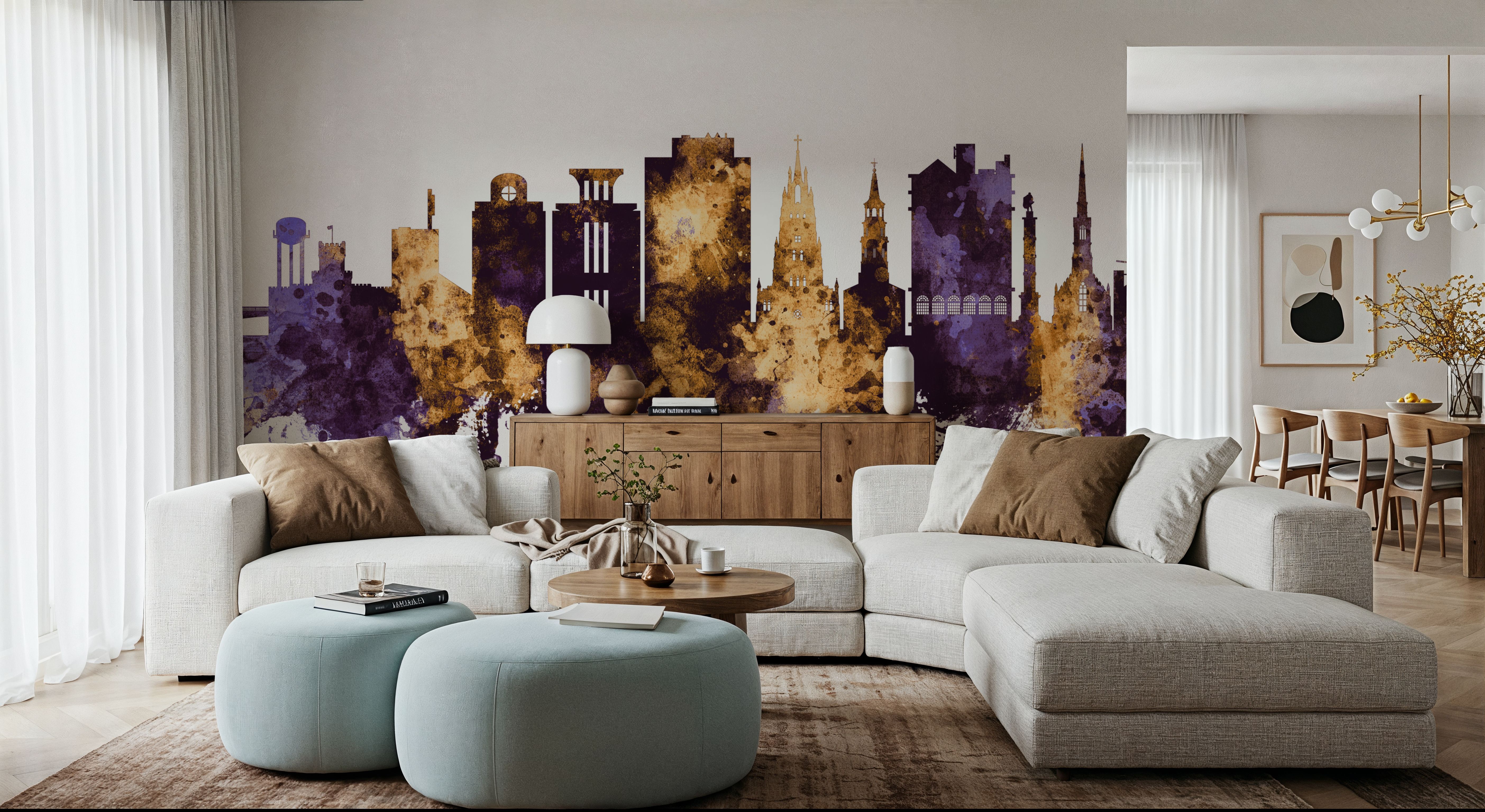 Charleston South Carolina Skyline Purple & Gold